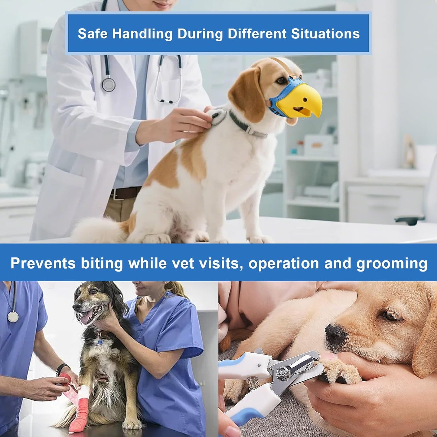 Dog Muzzle for Large & Medium Sized Dogs, Bite Proof & Anti Licking - Soft TPR Safety Muzzle with Adjustable Hawk-Beak Design for Walking, Grooming, Vet Visits, Gentle and Breathable
