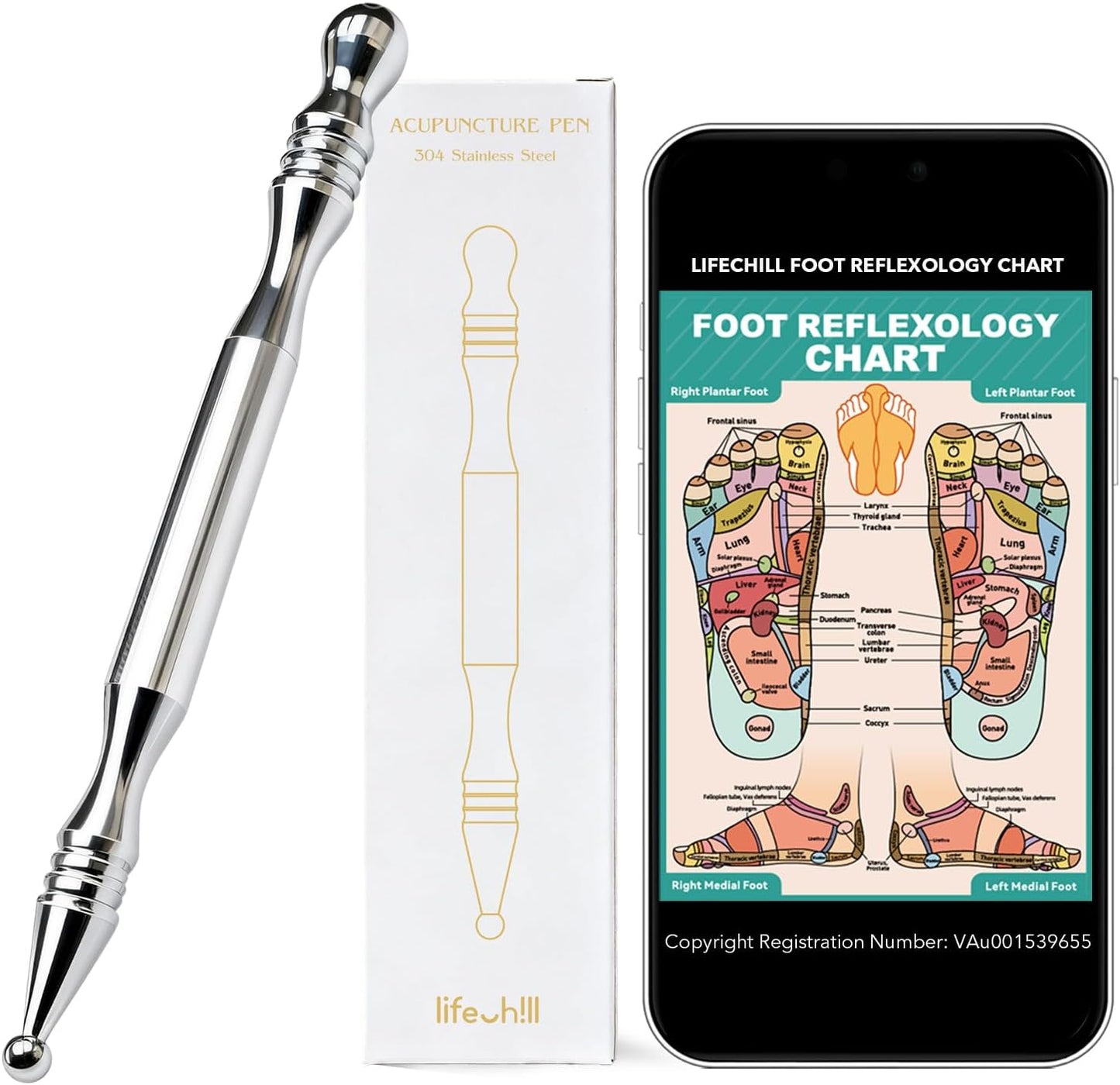lifechill Stainless Steel Acupuncture Pen, TMJ Relief Products Jaw, Acupressure Pen, Trigger Point Massage Tool for Reflexology, Fascia Release Tools, Pressure Point Massage Tool - Silver