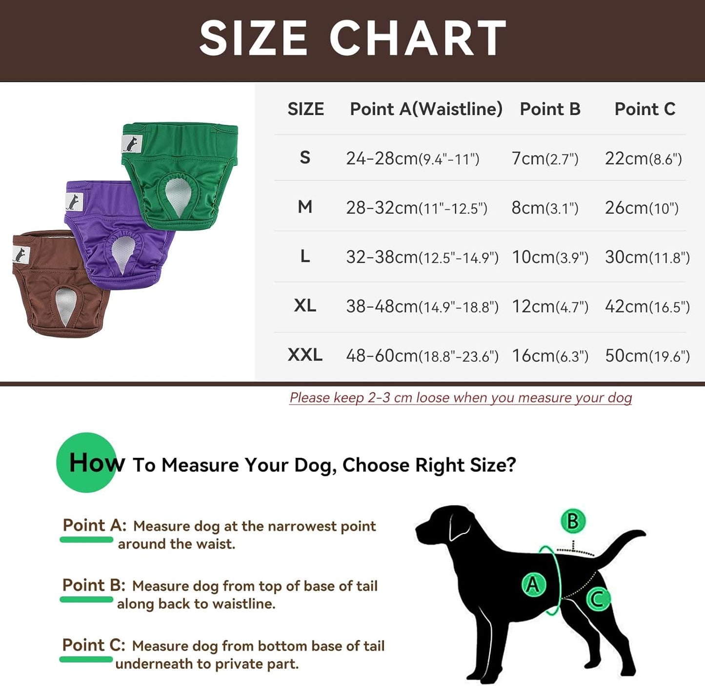 Dog Diapers for Small to Medium Female Dogs Washable Reusable Dog Nappies with Highly Absorbent 3 Pack Doggie Pants in Heat/Incontinence/Excitable Urination-M