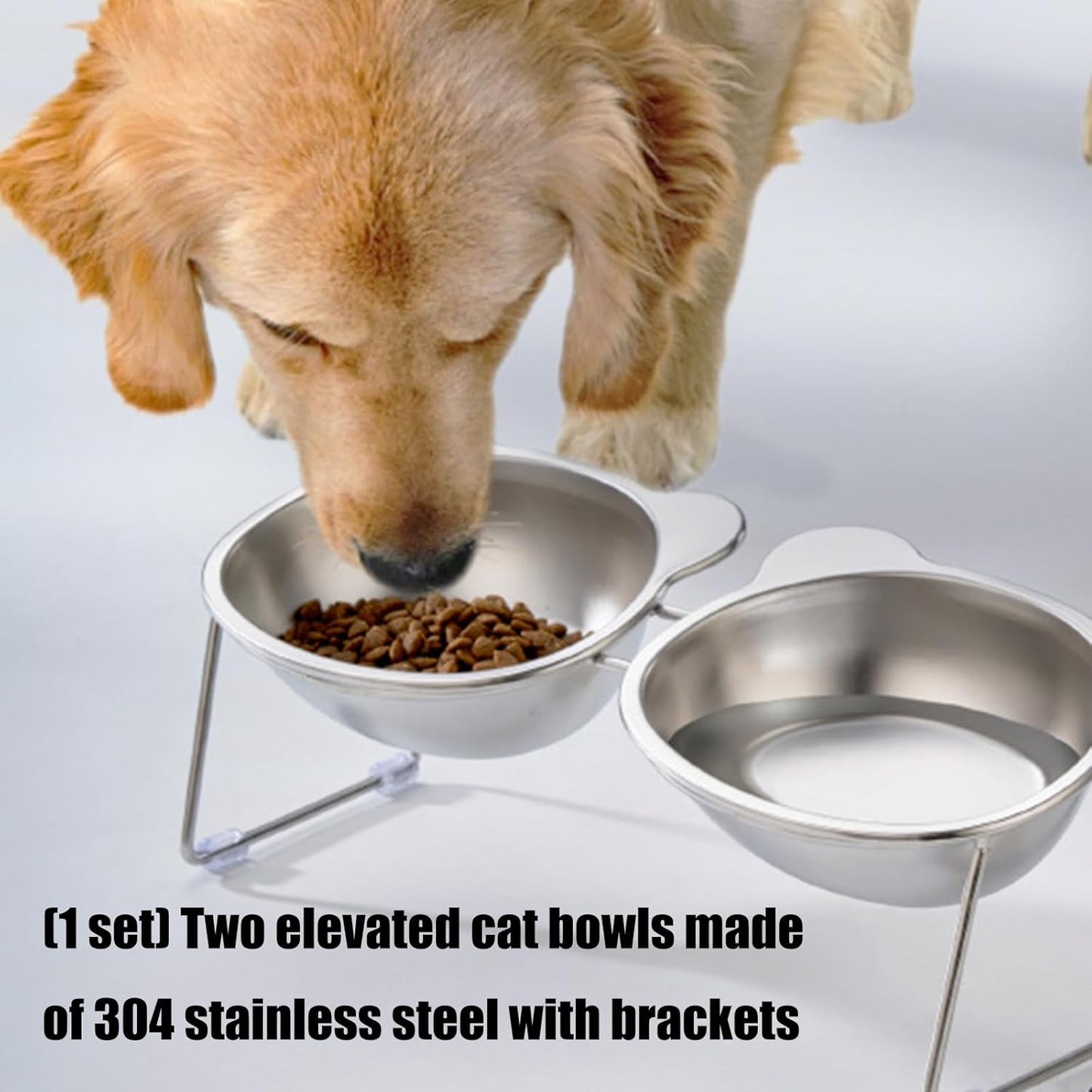 304 Stainless Steel Cats Feeders Double Bowls Antislip Food and Water Bowl Feeding for Small Dog Kittens Elevated Cats Bowl with Stand