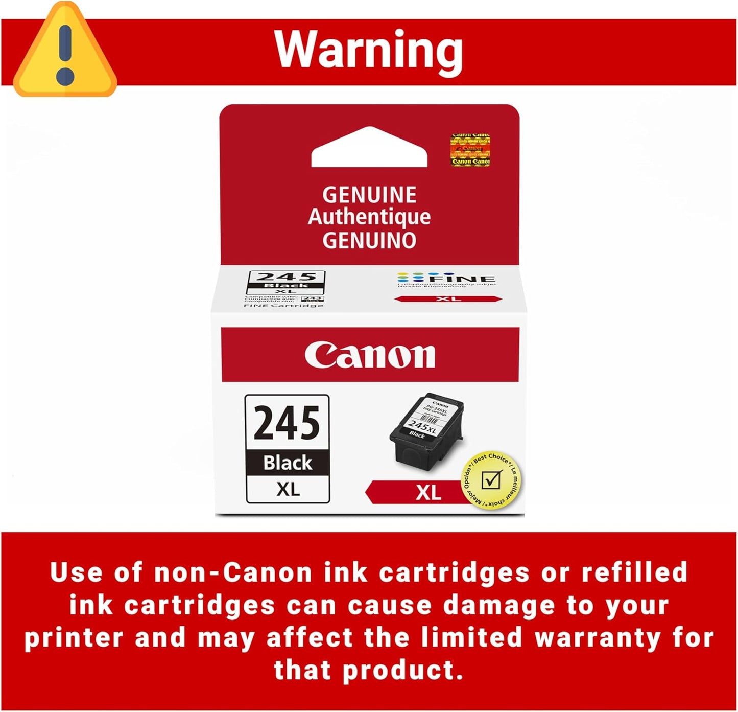 Canon PG-245 XL Genuine Black Ink Cartridge, Compatible with iP2820, MG2420/2924/2920/3020/2522/2525, MX492, TS3120/302/302a/202/202a/4520/3320