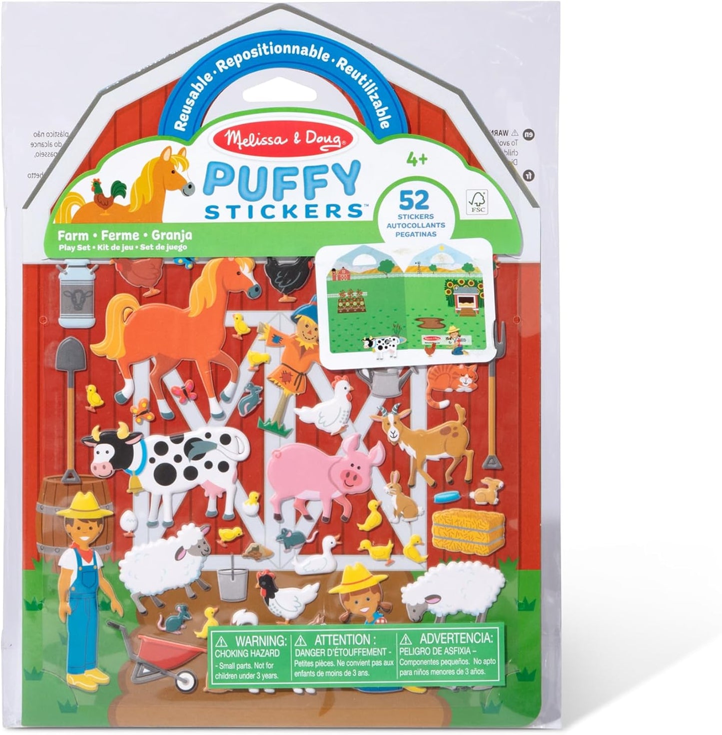 Melissa & Doug Puffy Sticker Play Set – On The Farm, 52 Reusable Stickers with 2 Fold-Out Scenes, Restickable Animal Arts and Crafts Activity Book for Kids Ages 4+ - FSC Certified