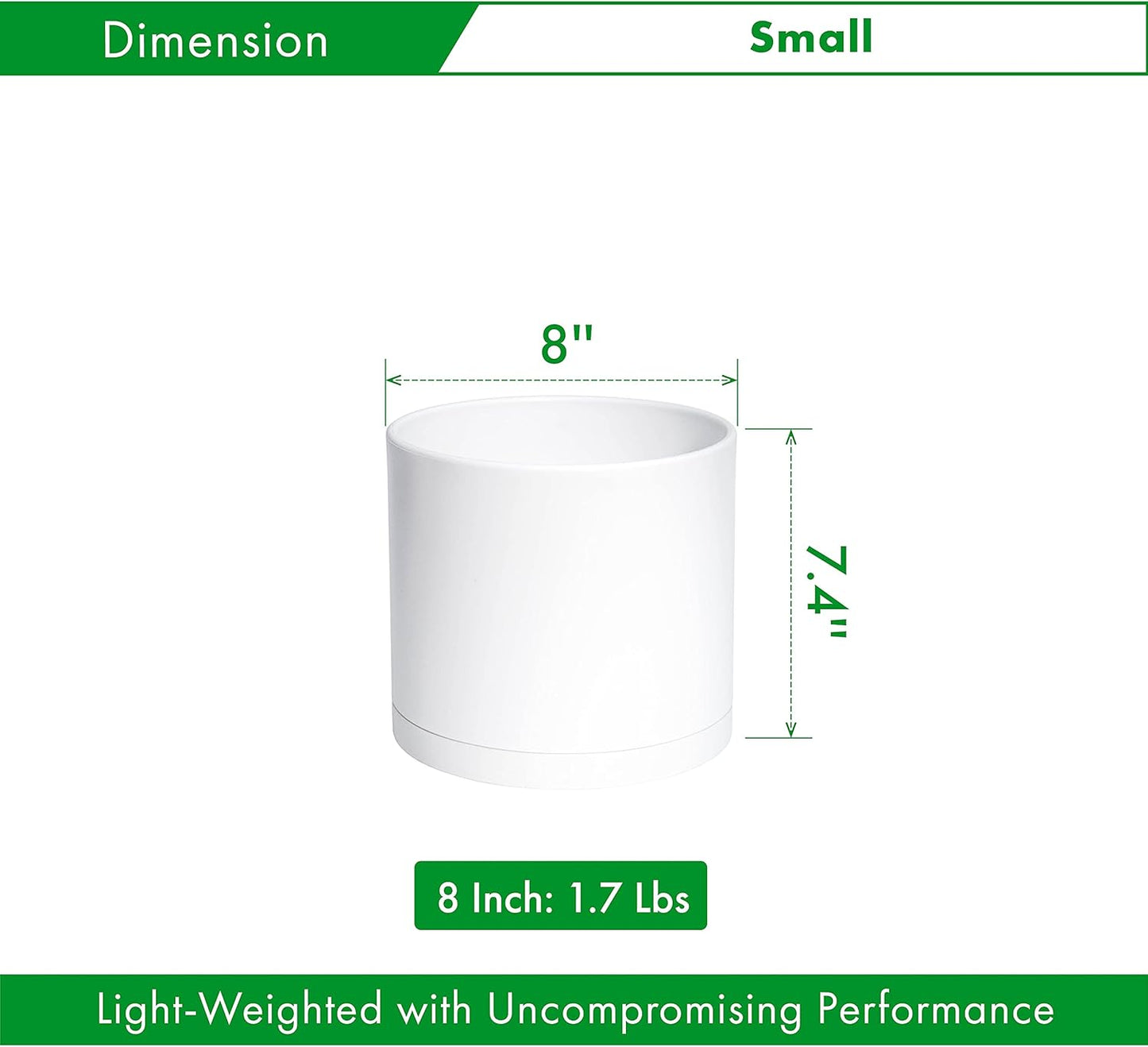 D'vine Dev 8 Inch Plastic Planter Pots for Plant Pot with Drainage Hole and Seamless Saucers, White Color, 74-X-A-1