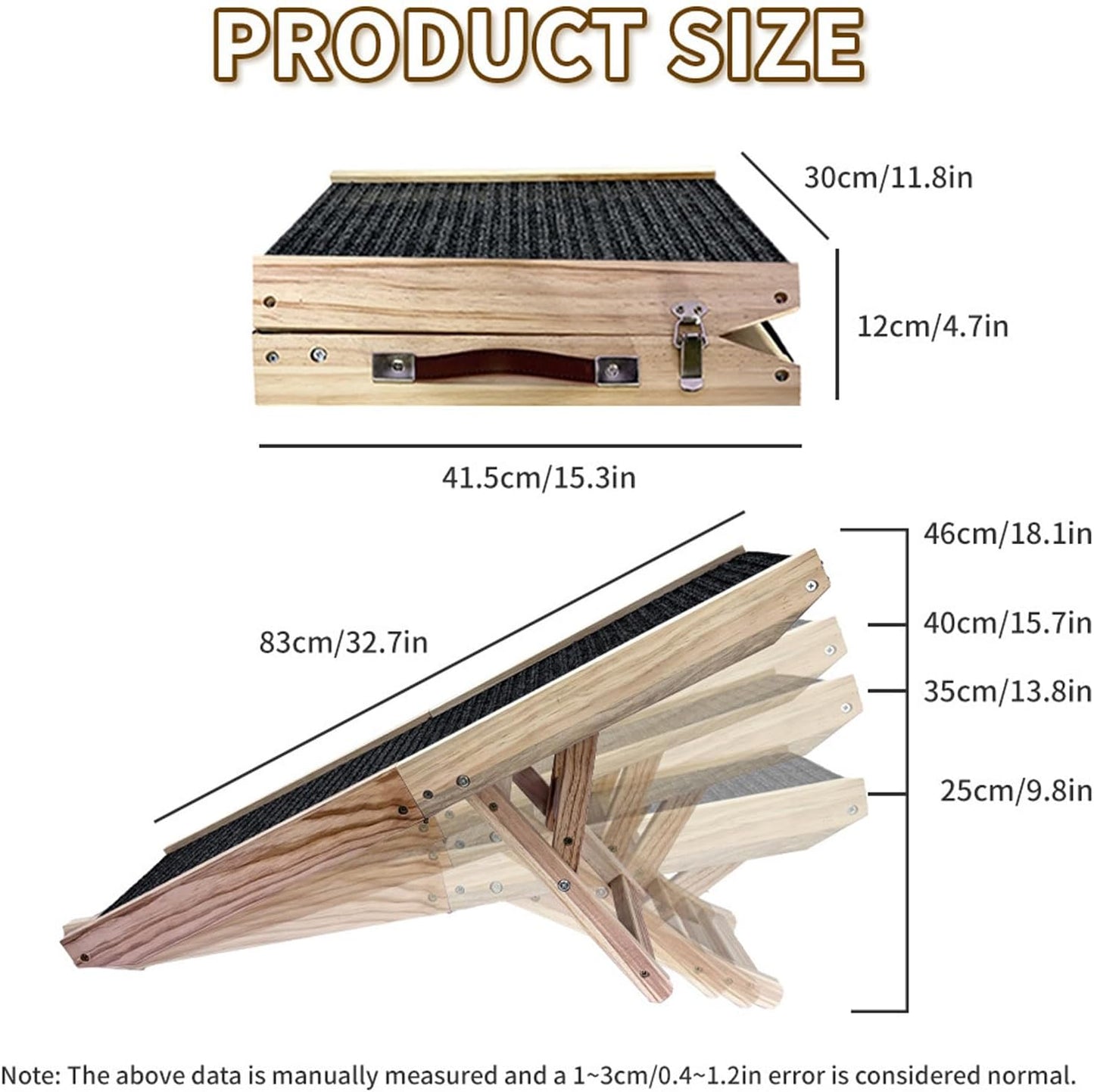 Pet Ramp - Adjustable Foldable Wooden Ramp for Dogs and Cats to Climb Beds, Sofas, and Vehicles, Non Slip with Comfortable Incline Space Saving Foldable Design Safe Indoor SUV Furniture Access