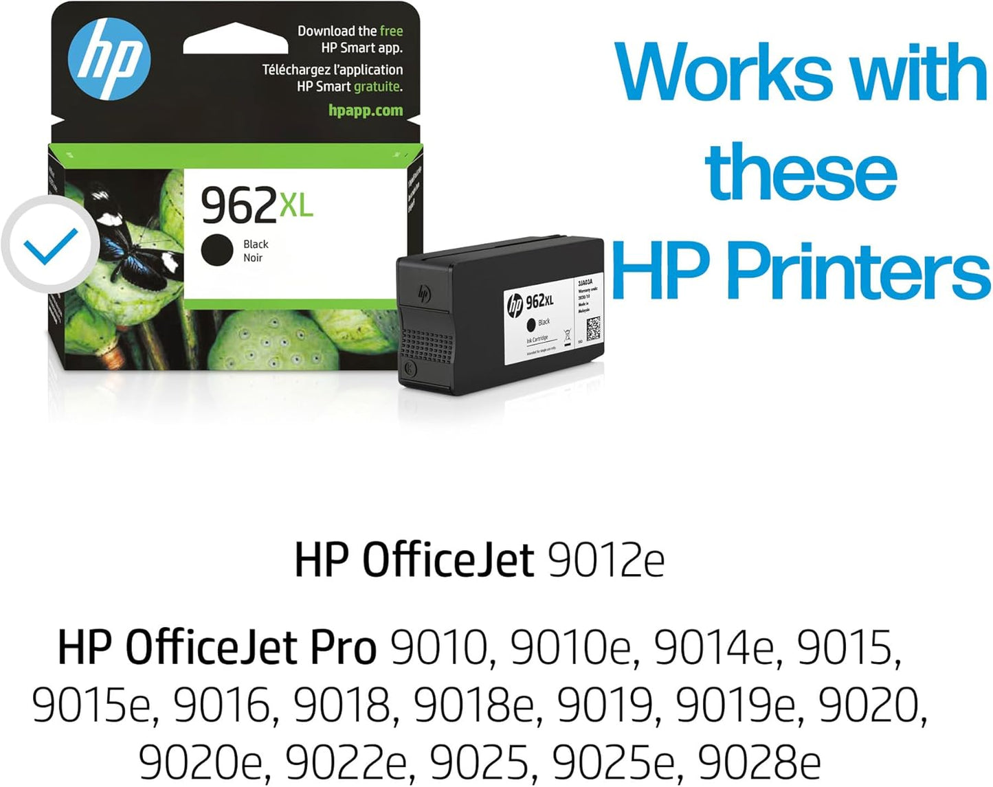 HP 962XL Black High-Yield Ink Cartridge | Works with OfficeJet 9010, Pro 9010, 9020 | Eligible for Instant Ink | 3JA03AN