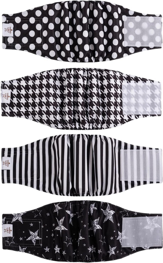 CuteBone Dog Diapers Male 4 Pack Puppy Wraps Reusable Doggie Belly Bands for Male Dogs Small Medium Large