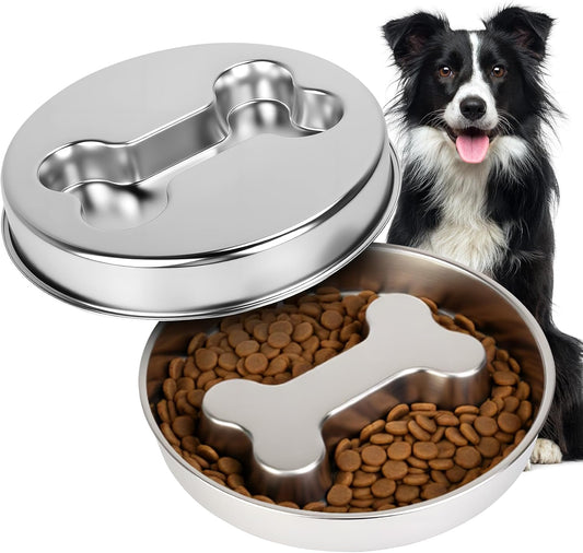 Slow Feeder Dog Bowls, 2 Pack 5 Cups Double-Sided 304 Stainless Steel Lick Plate & Slow Eating Bowl for Medium Large Dogs, Food-Grade Heavy Duty Metal Pet Food Holder Puzzle Maze Dish for Fast Eaters