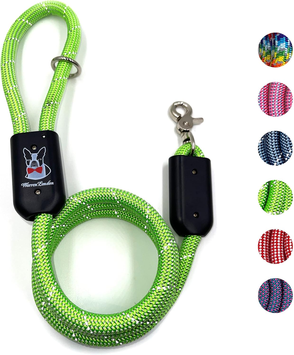 Warren London Climbing Rope Dog Leash – 5 ft Reflective Forest-Green Rope w/Comfort Grip & Locking Clip | Heavy-Duty Lead for Hiking, Camping & Daily Walks