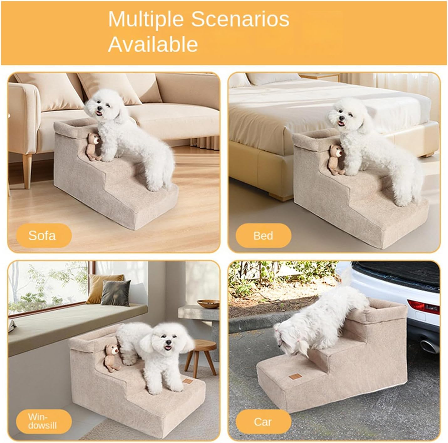 Kitten Sofa Ladder Pet Stairs for Cats Small Dogs - Anti-Slip Fleece Polyester Pet Step Stool for Sofa Bed Windowsill Recovery Apartment Office Easy Access Comfortable Safe 60x35x37cm