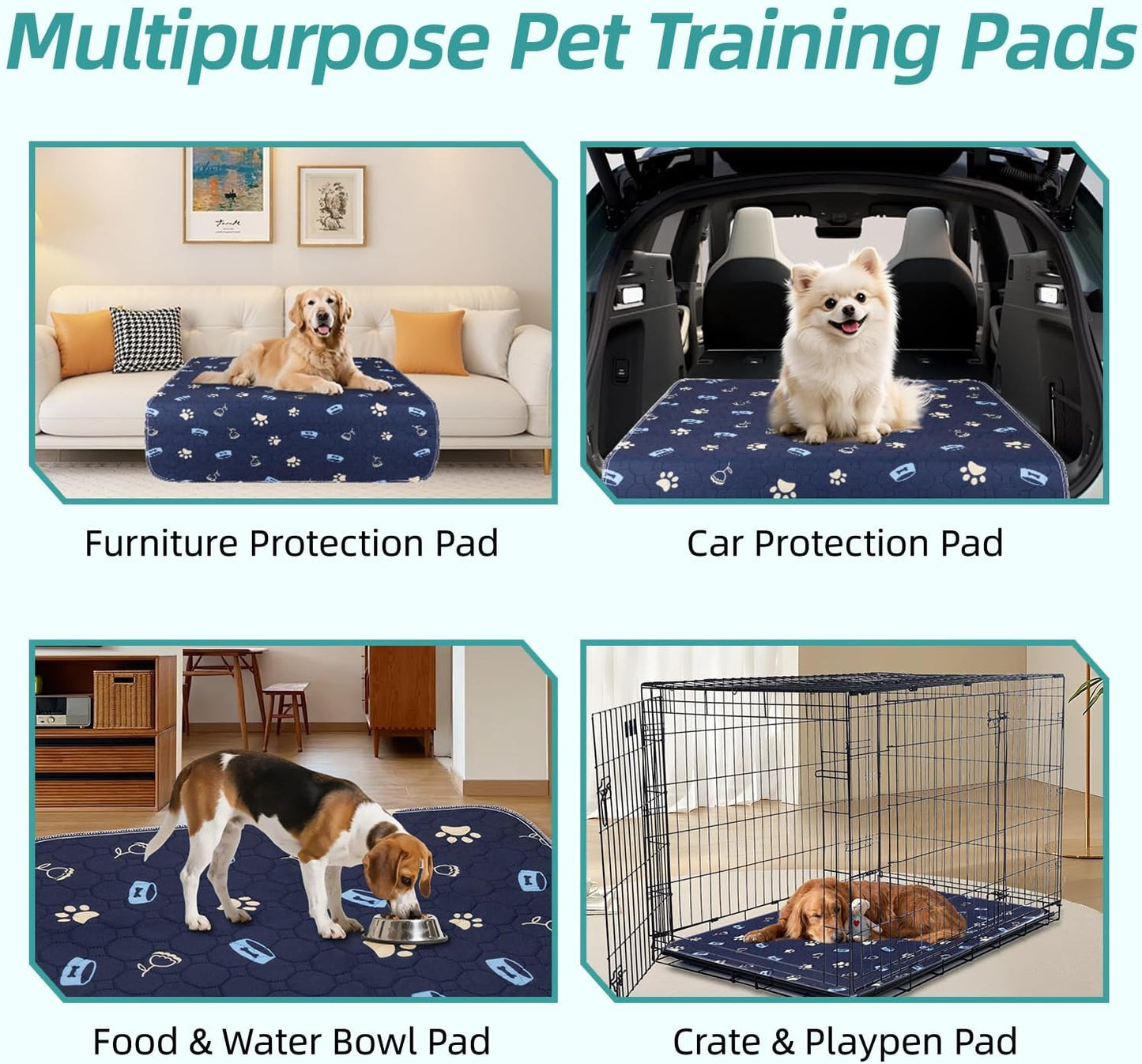 Washable Dog Pee Pads - Reusable, Ultra Absorbent & Leak-Proof Puppy Training Pads with Non-Slip Backing for Sofa, Playpens & Indoor Potty Training Blue ((18*24 Inch (Pack of 2)))