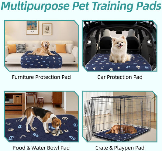 Washable Dog Pee Pads - Reusable, Ultra Absorbent & Leak-Proof Puppy Training Pads with Non-Slip Backing for Sofa, Playpens & Indoor Potty Training Blue ((18*24 Inch (Pack of 2)))