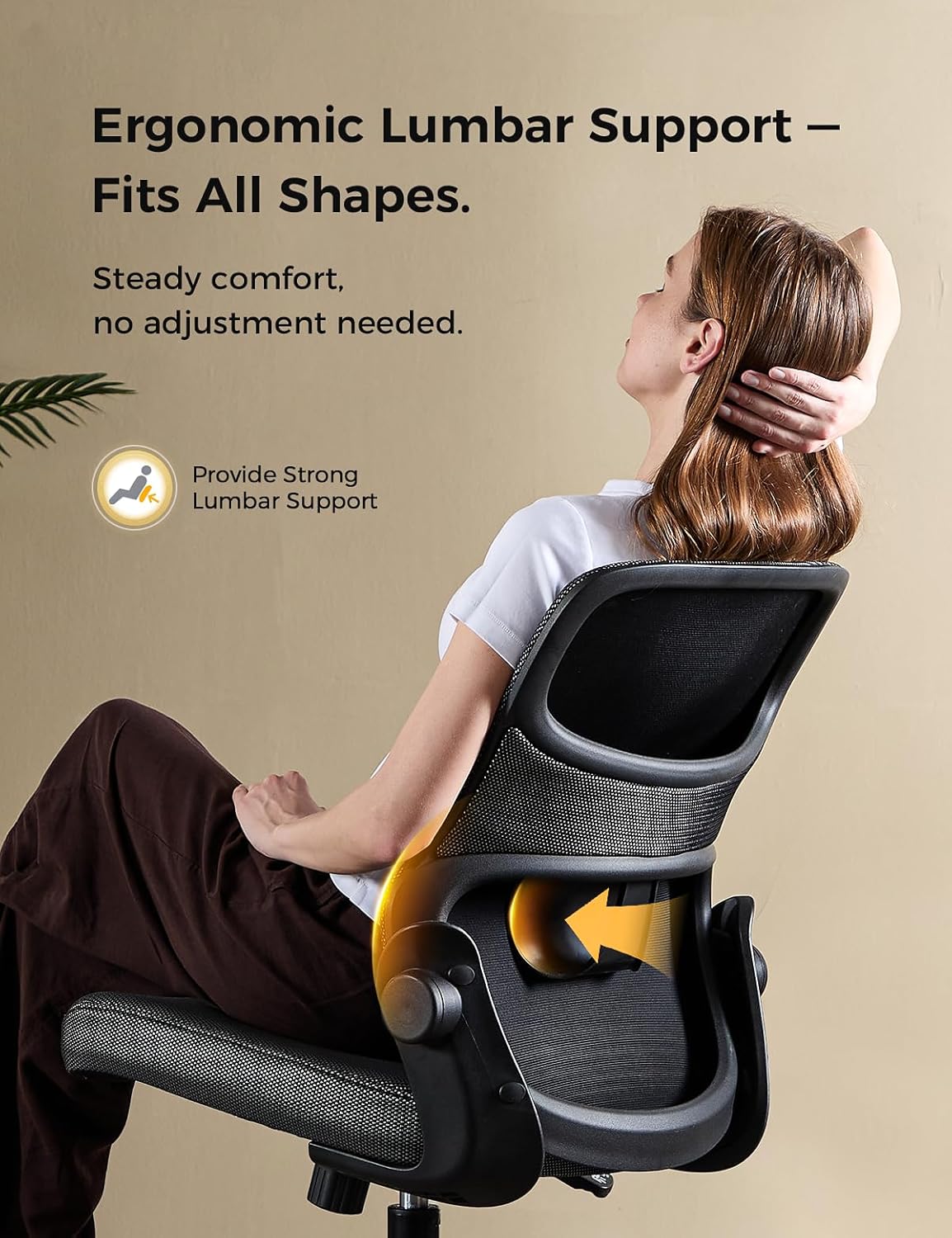 Office Chair, Mesh Ergonomic Desk Chairs, Lumbar Support, Adjustable Height, Armless, Swivel Function and Smooth-Rolling Wheels for Home, Office and Gaming (Black)