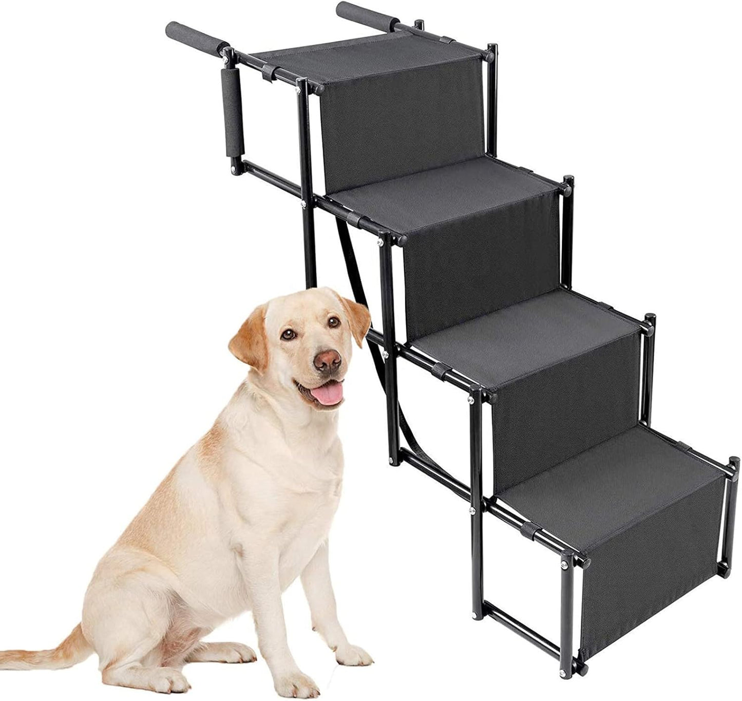 Dog Car Ramp for Medium Large Dogs, Foldable Dog Stairs for High Beds Trucks Cars Side Door Back Seat, Adjustable Lightweight Pet Ladder Can Support 180Lbs