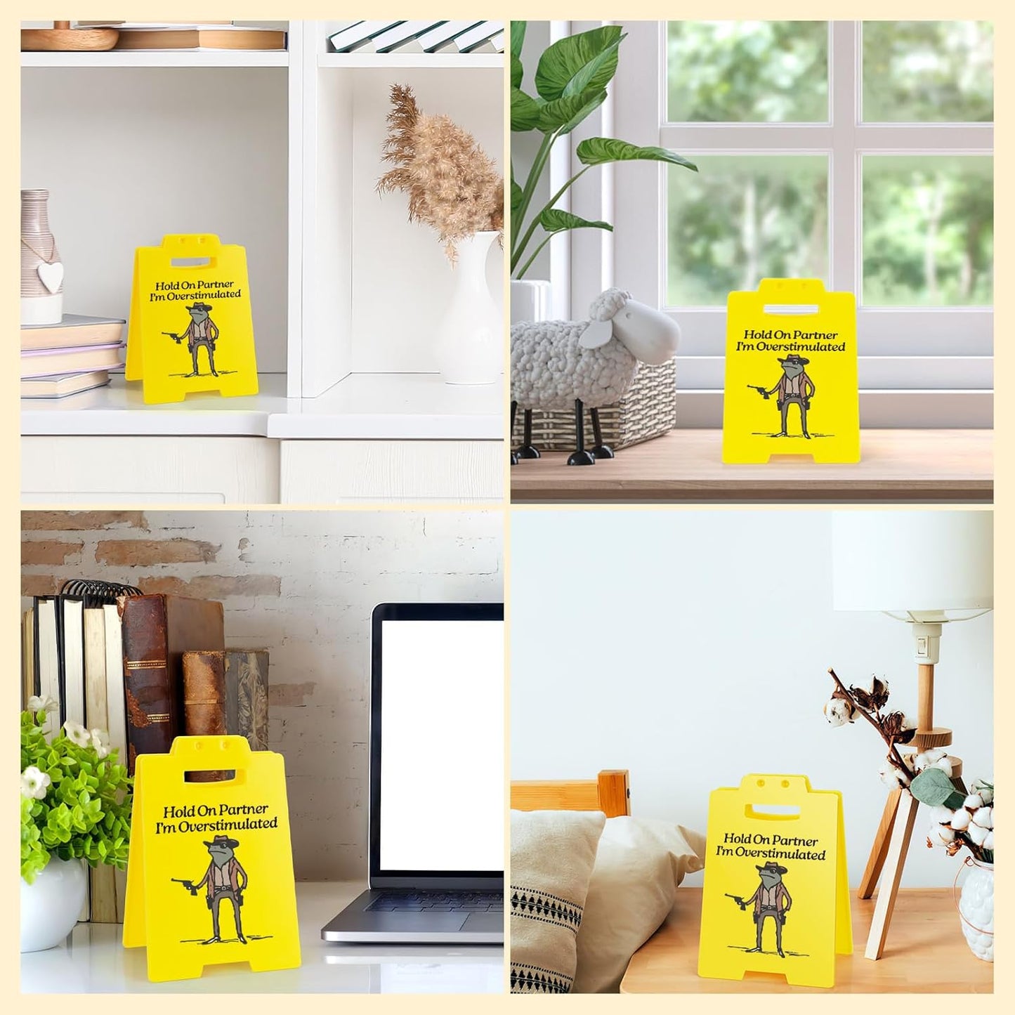Hold On Partner I'm Overstimulated Humorous Desk Sign - Stress Relief Gifts for Colleagues, Funny Office Decor for Coworkers and Friends