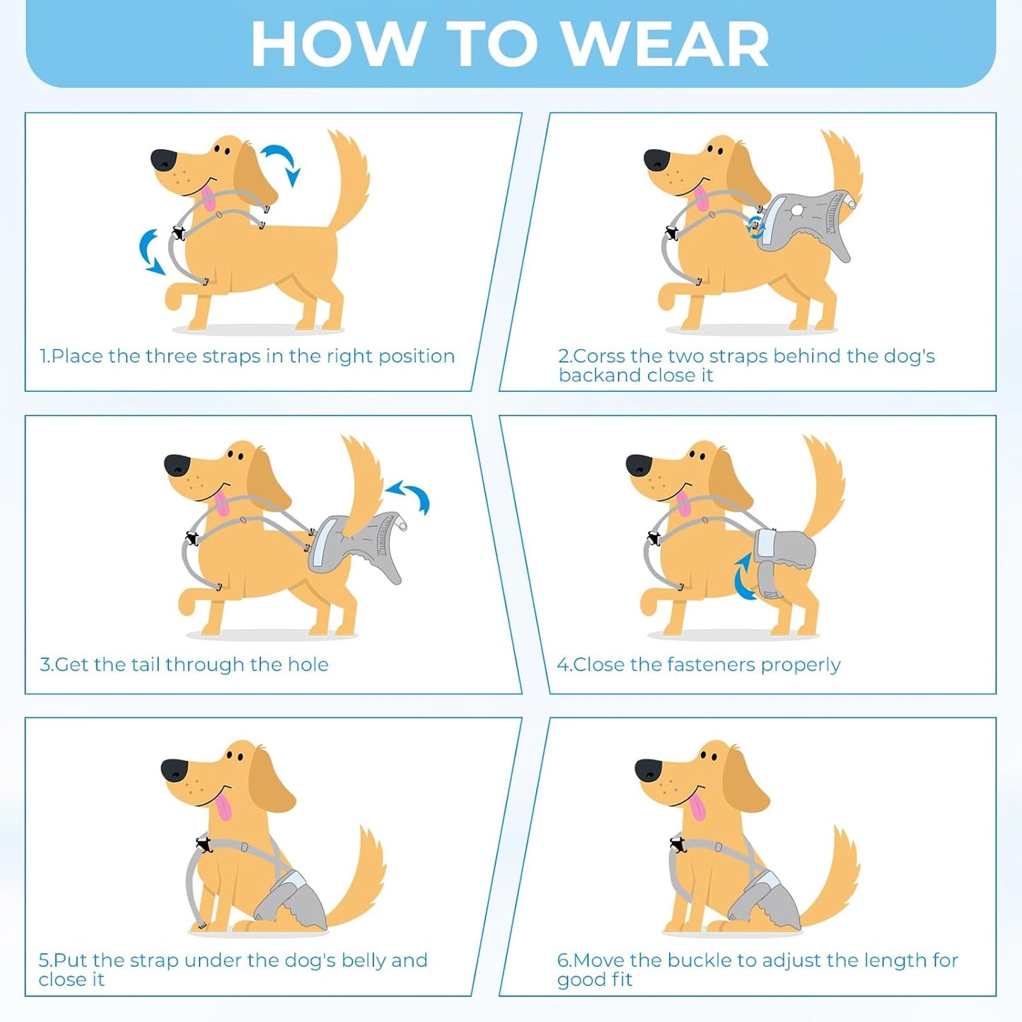 Washable Female Dog Diaper with Suspender - 3 Pack Reusable Super Absorbent Leakproof Fixed Doggie Diapers for Dogs in Heat Cycle