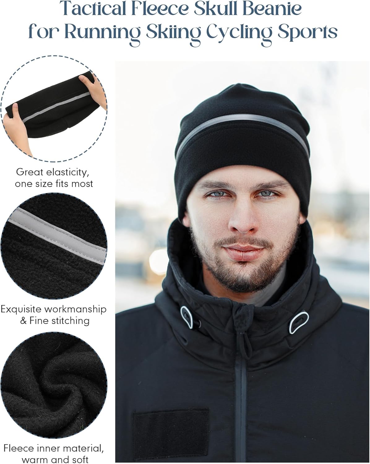 Geyoga 6 Pack High Visibility Reflective Beanie Hat with Reflective Stripe Safety Beanies Hat for Outdoor Work Sports & More(Black)