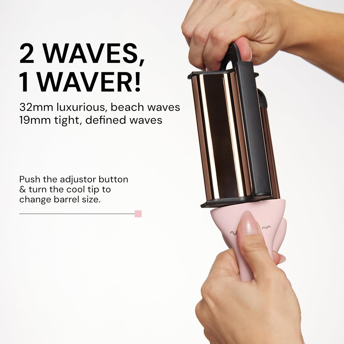 L'ANGE HAIR VersaWaver | 2-in-1 Adjustable Titanium Hair Waver & Crimper | 19mm & 32mm Barrels for Beach Waves & Defined Crimps | 3 Barrel Hair Tool with Heat Glove & Mat, Dual Voltage | Blush