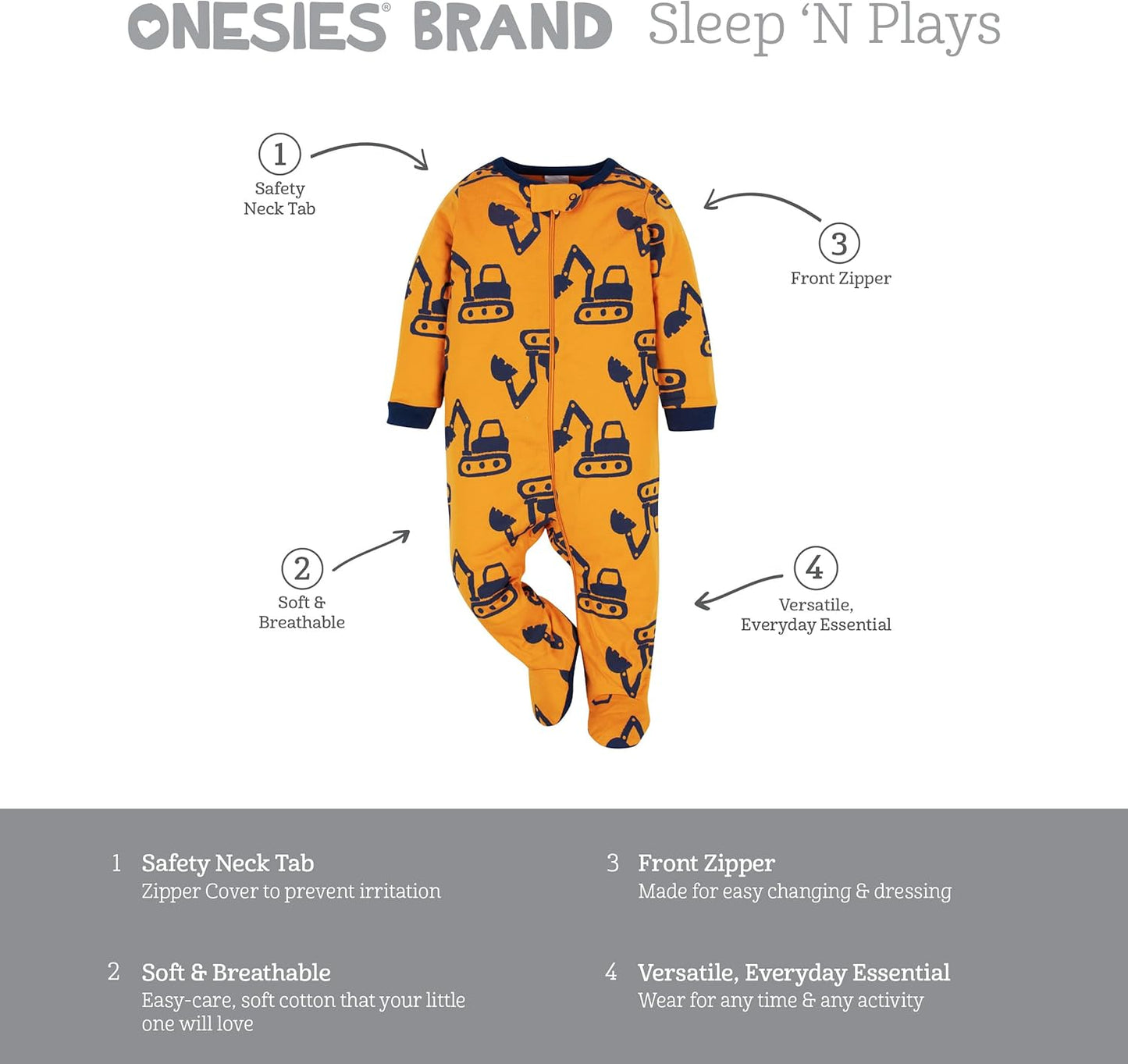 Onesies Brand Baby Boys' 4-pack Sleep 'N Play Footies