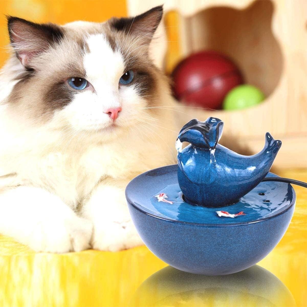 Fountain Ceramic Pet Drinking Fountain for Dogs and Kitten, Silent NonSlip, Automatic Quiet Cats Water Fountain Water Dispenser with Filter Pet Supplies Pet Water Dispenser (Color : Blue)