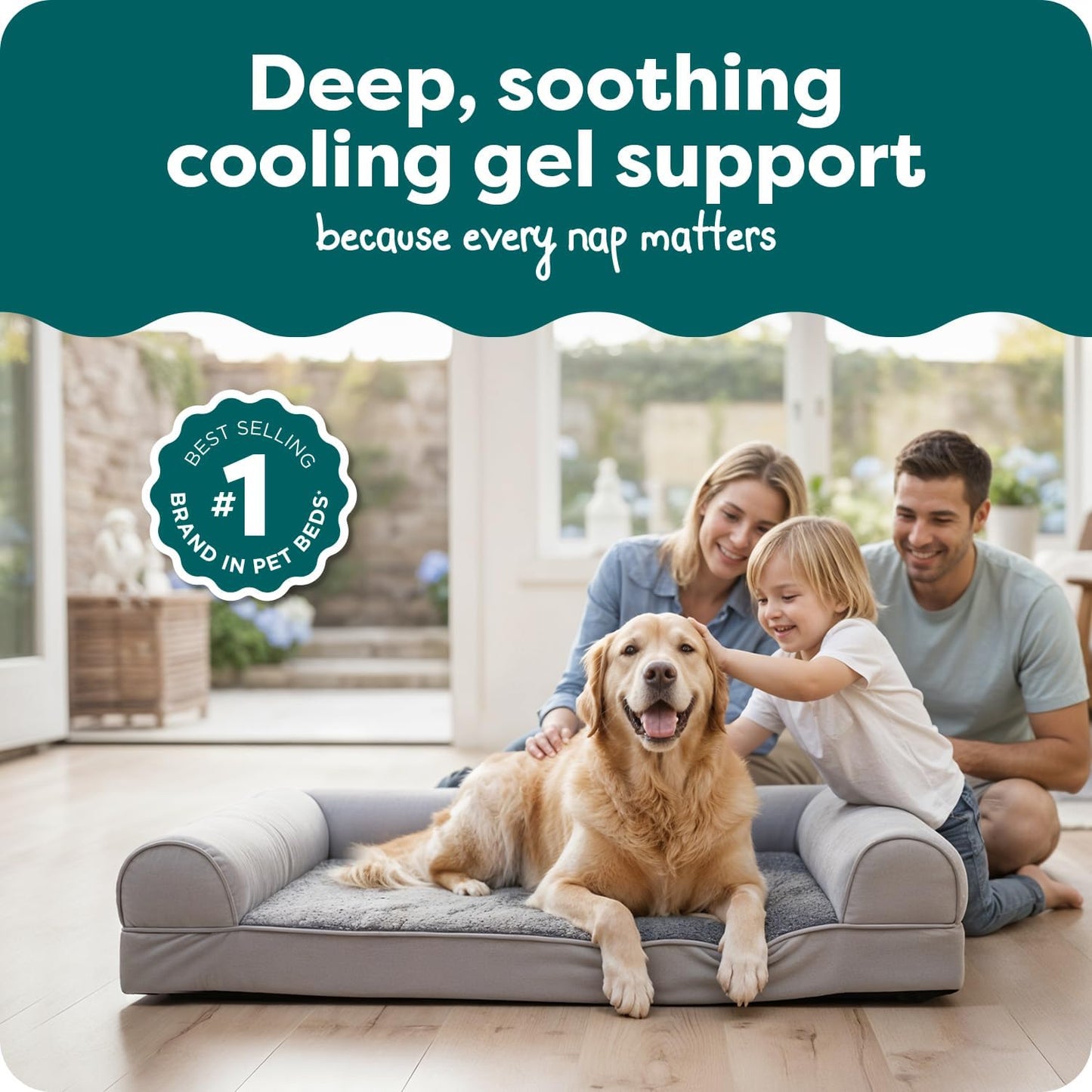 FurHaven Orthopedic Dog Bed for Large Dogs, Sofa-Style with Cool Gel-Top Foam with a Solid Orthopedic Foam Base for Joint Support, Removable Washable Cover, Jumbo XL, Plush & Suede, Gray