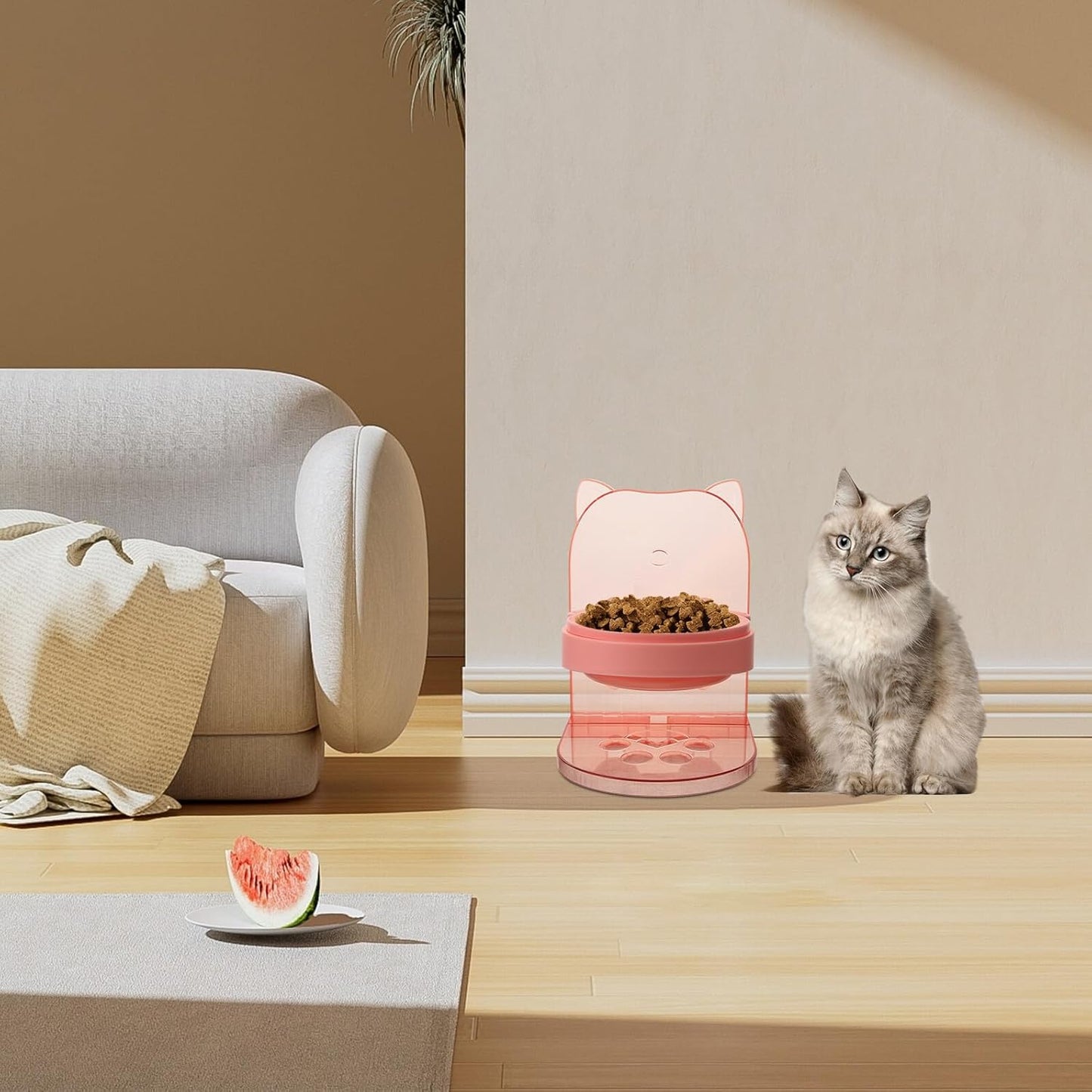 Elevated Cat Food Bowl and Water Dish, Plastic Raised Pet Feeding Station for Indoor Cats and Small Dogs, Pink Puppy Bowls with Anti-Spill Design for Neck Support