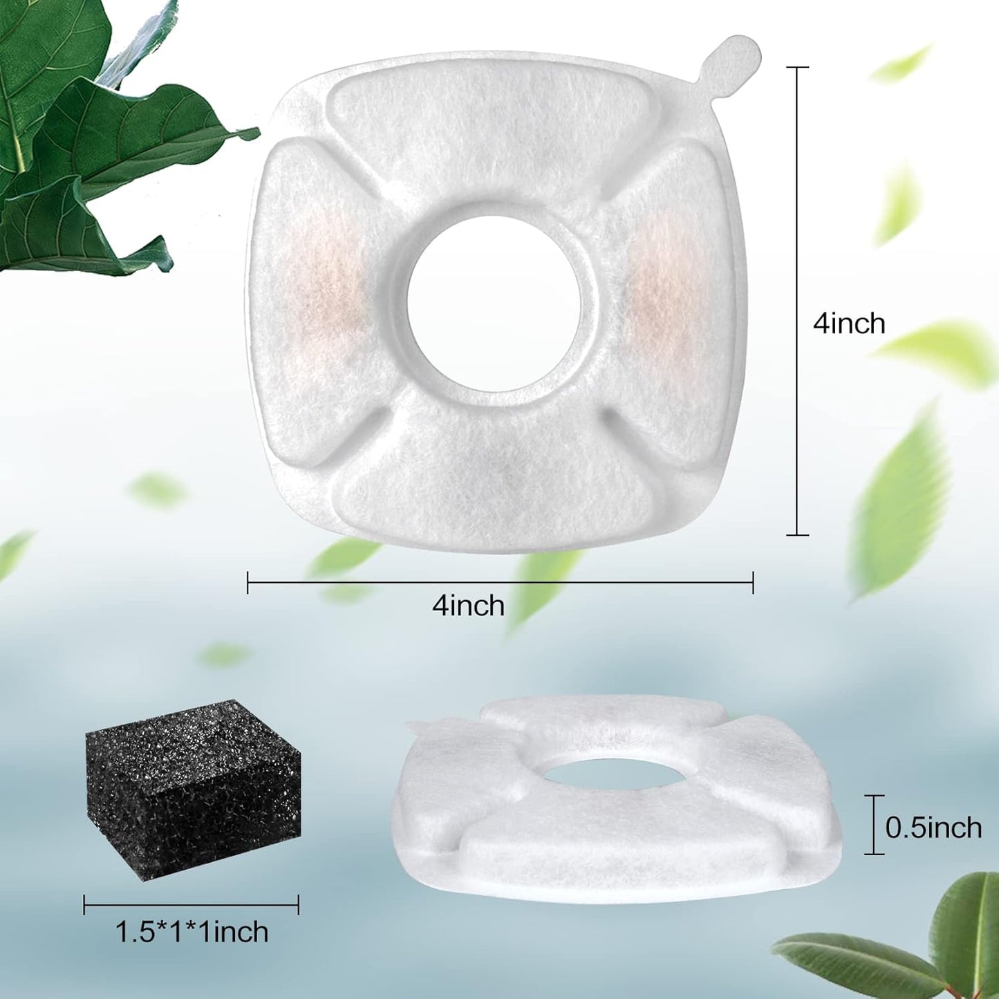 16 Pcs Cat Fountain Replacement Filters 8 Pack Cat Water Fountain Replacement Filters with 8 Pack Pre-Filter Sponges, Filter Fit for 95oz/2.8L Automatic Pet Fountain Cat Water Fountain