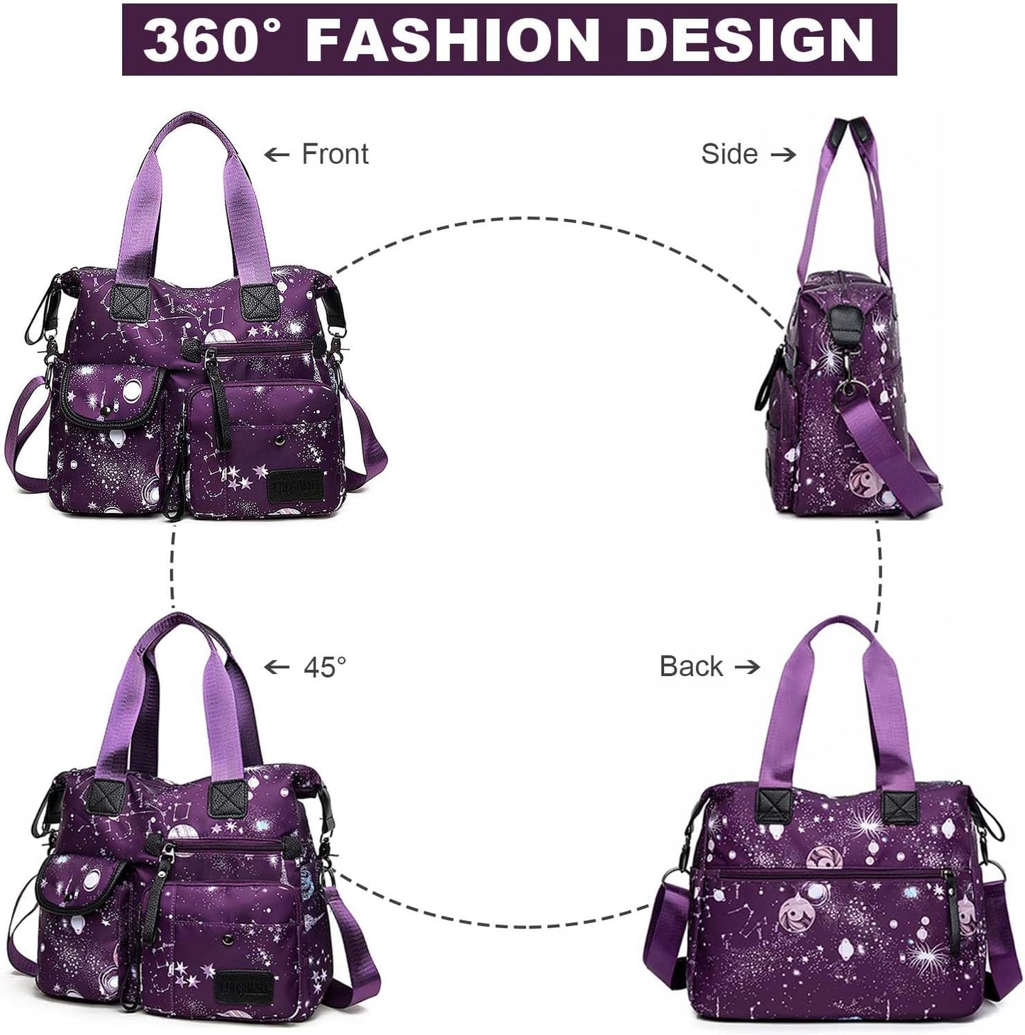 Tote Bag for Women,Multi Pockets Shoulder Handbag,Nurse Bag for Work,Large Cross body Purse,Fashion Nylon Top Handle Satchel