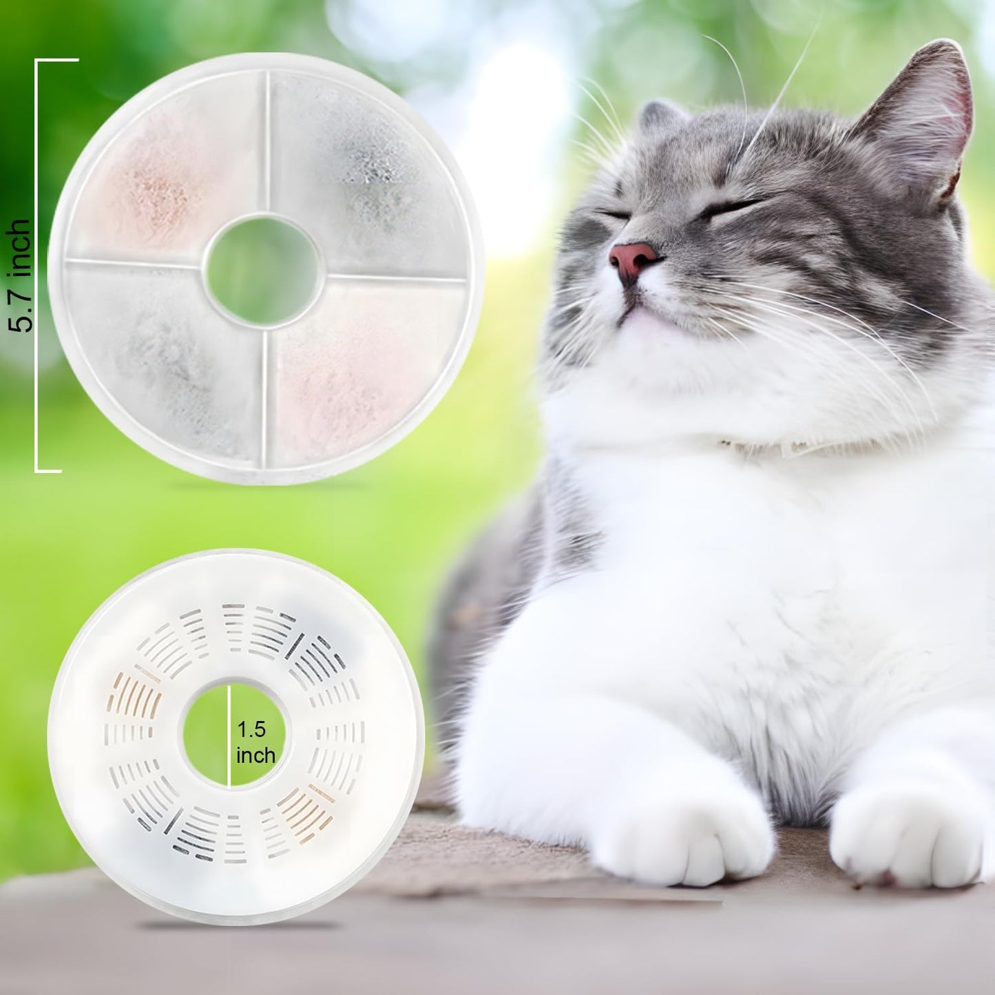 6 Pack Cat Water Fountain Filter Replacement for Catit, Pet Filters for Flower Fountain, Catit Design Senses Fountain, Senses 2.0, Fresh & Clear Stainless Steel Triple Action Filter Replacement