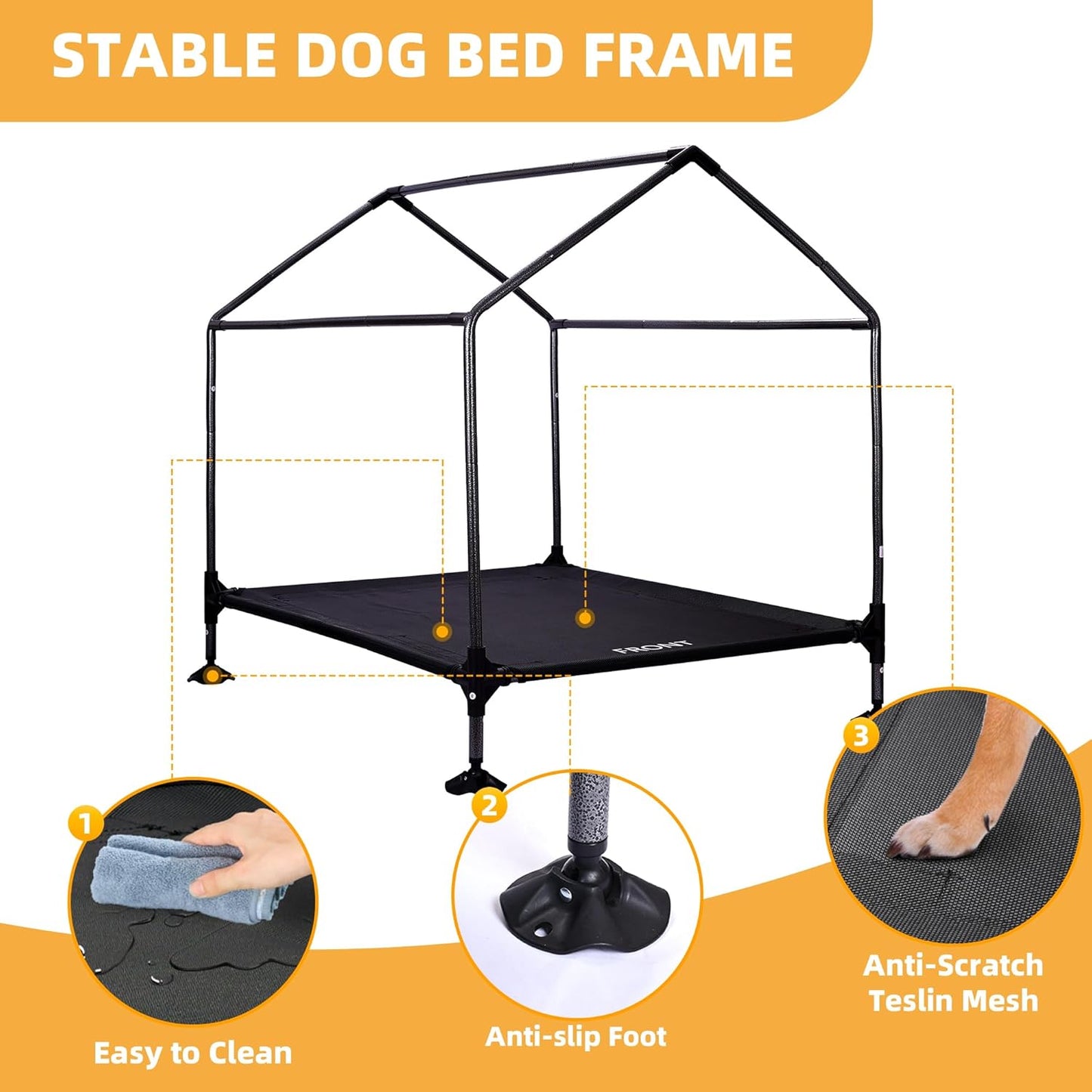 36" Dog House Outdoor Indoor with Breathable Mesh Windows, 2-in-1 Outside Dog House Elevated Dog Bed Cot Dog Tent Shade Shelter, Easy to Assemble & Clean (36 INCH)