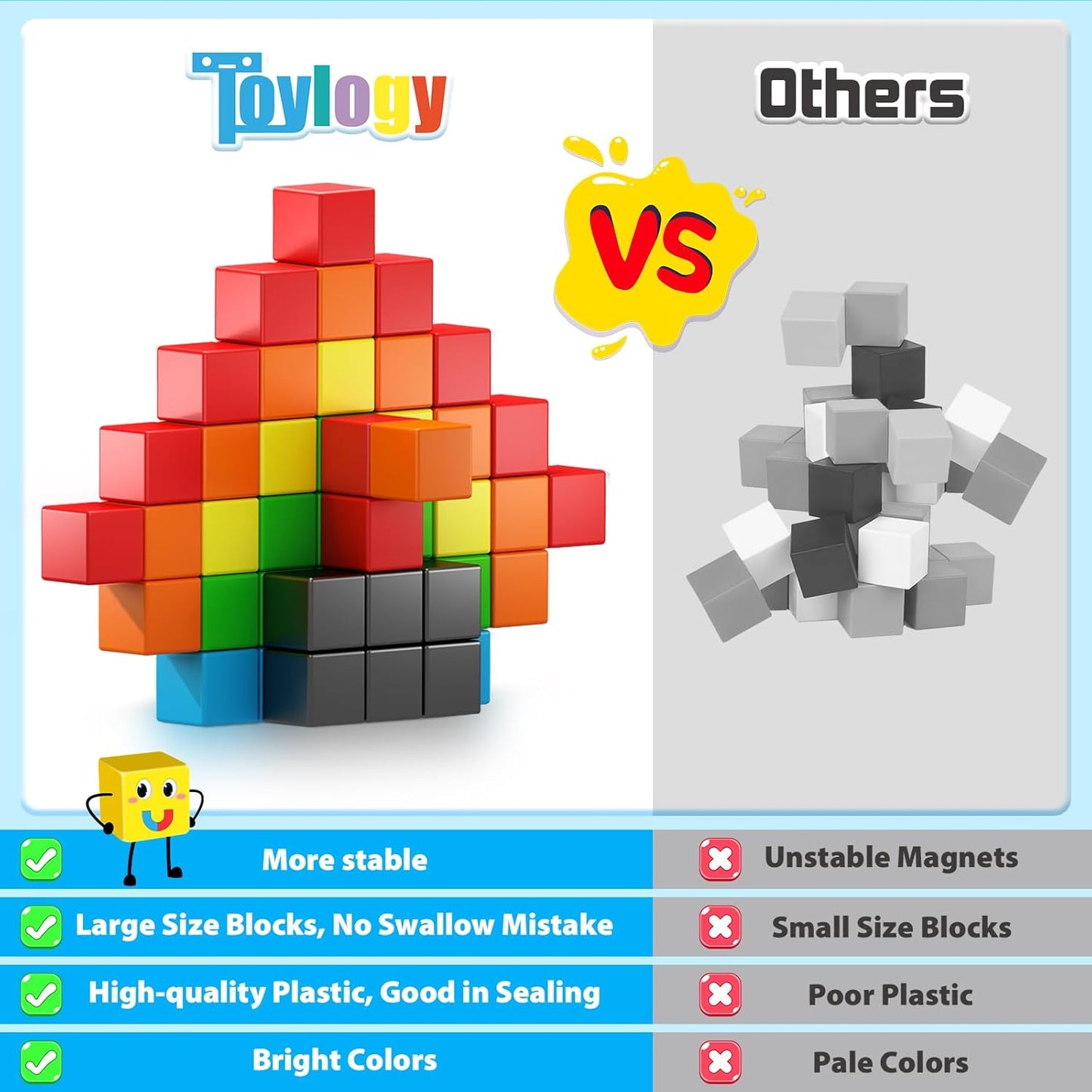 48PCS Magnetic Blocks for Toddlers Outdoor Toys Easter Gifts, Large Magnetic Cube Toy for Sensory Montessori Education Preschool Magnet Toys for 3 4 5 6 Year Old Boys and Girls