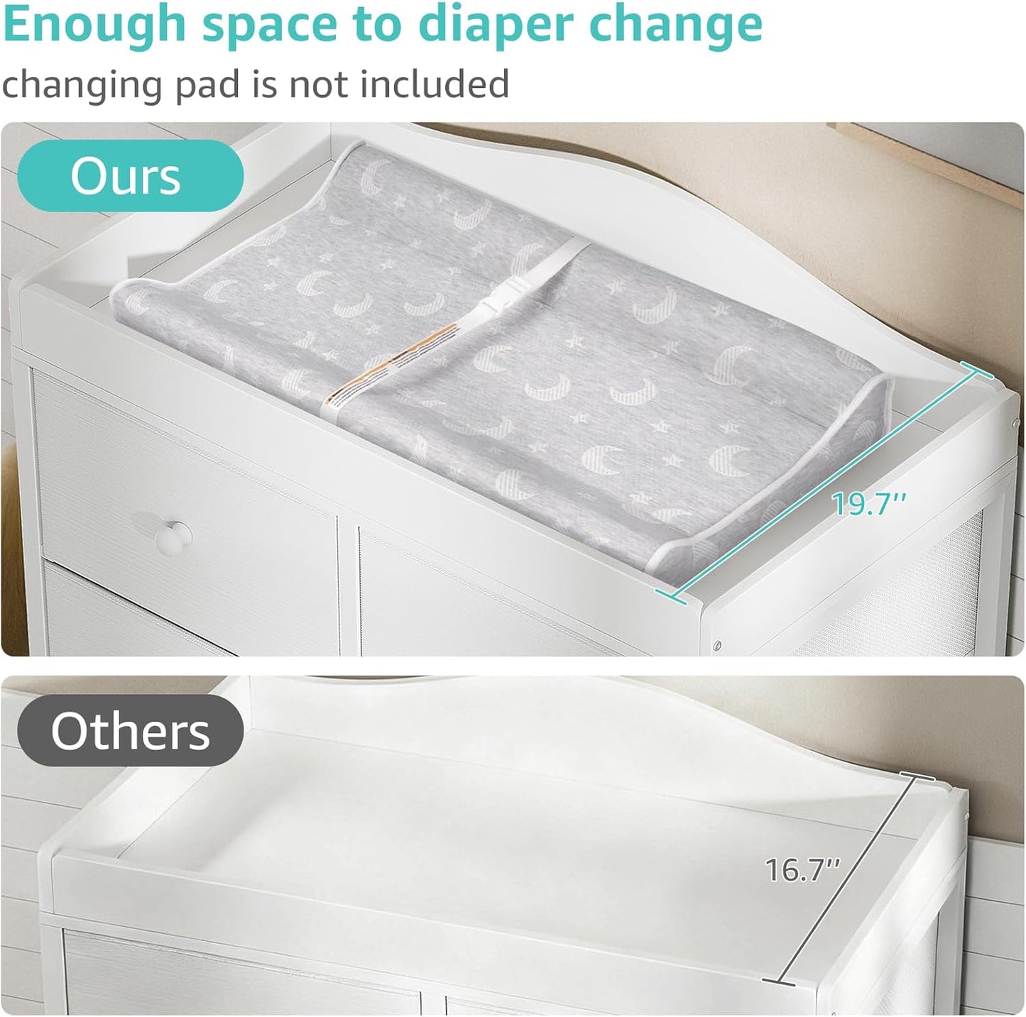 BOLUO Changing Table Dresser with 6 Fabric Drawers, Baby Dresser with Changing Table Top Diaper Changing Station with Storage for Nursery Modern