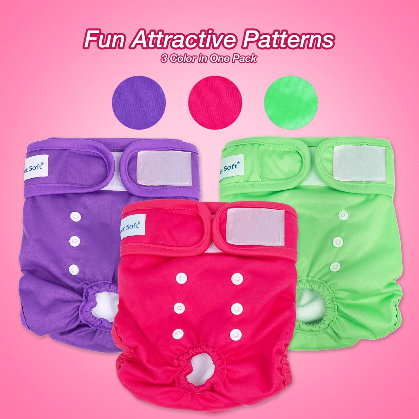 Pet Soft Washable Female Diapers (3 Pack) Female Dog Diapers, Comfort Reusable Doggy Diaper for Girl Dog in Period Heat (Classy, L)