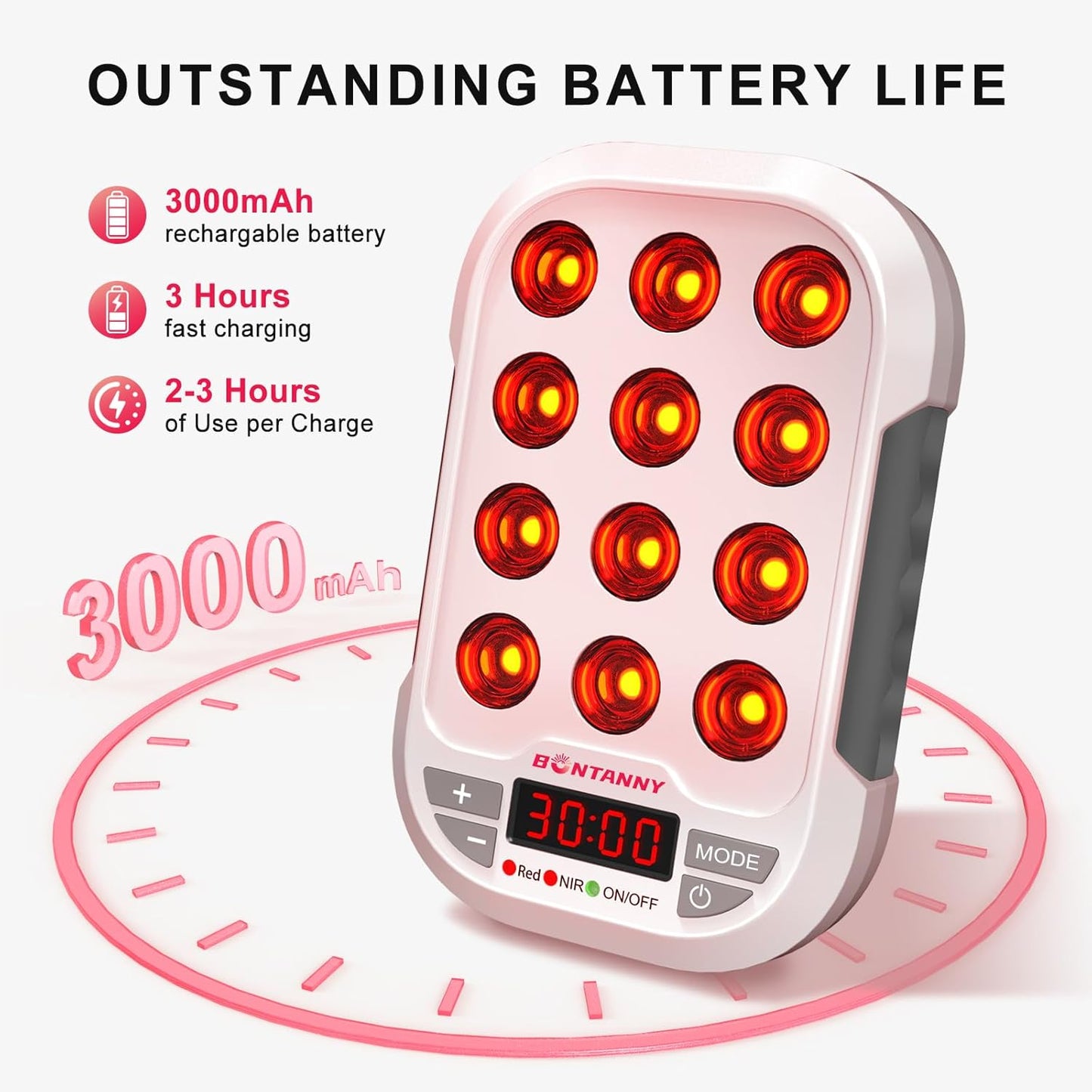 Portable Red Light Therapy, 660/850/1060nm 3 Wavelengths Mini Handheld Red Near Infrared Light Device, 12 Triple Chip Clinical Grade LEDs, Rechargeable, Travel Case, Timer, for Body, BO-60