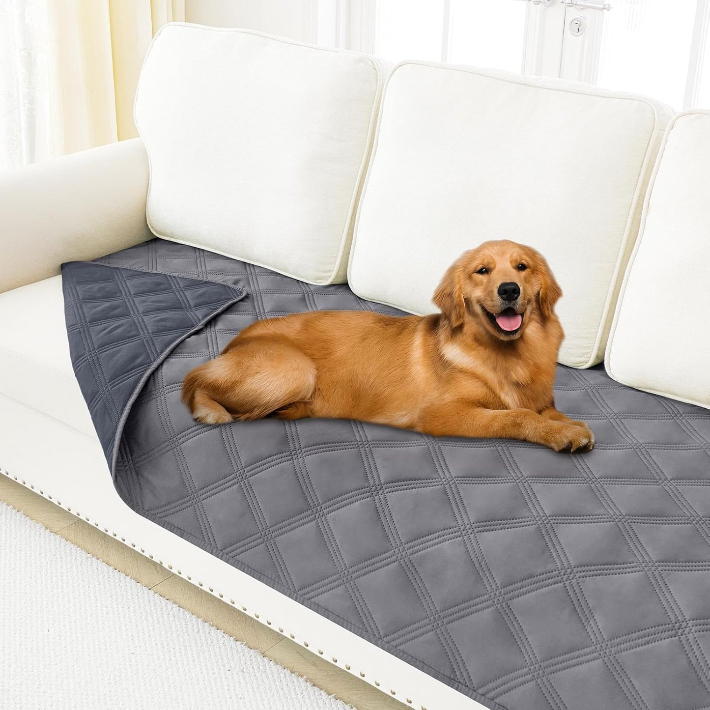 Smiry 방수 강아지 침대 커버 담요 76.2x177.8cm(30x70인치), 부드러운 양면 반려동물 담요, 세탁 가능한 누출 방지 고양이 강아지 소파 커버, 소파, 카우치, 가구용, 그레이/다크 그레이