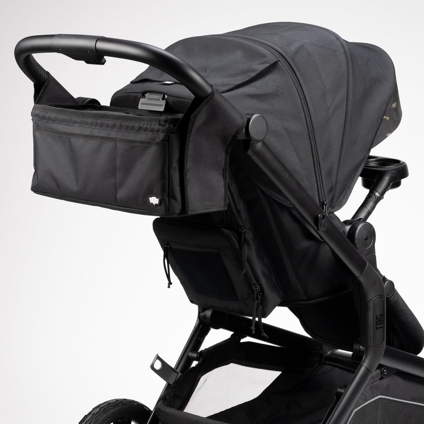 Tactical Baby Gear Stroller Caddy Organizer – Universal Fit Parent Console with Insulated Cup Holders, Cooler Pocket, Front Phone and Keys Storage