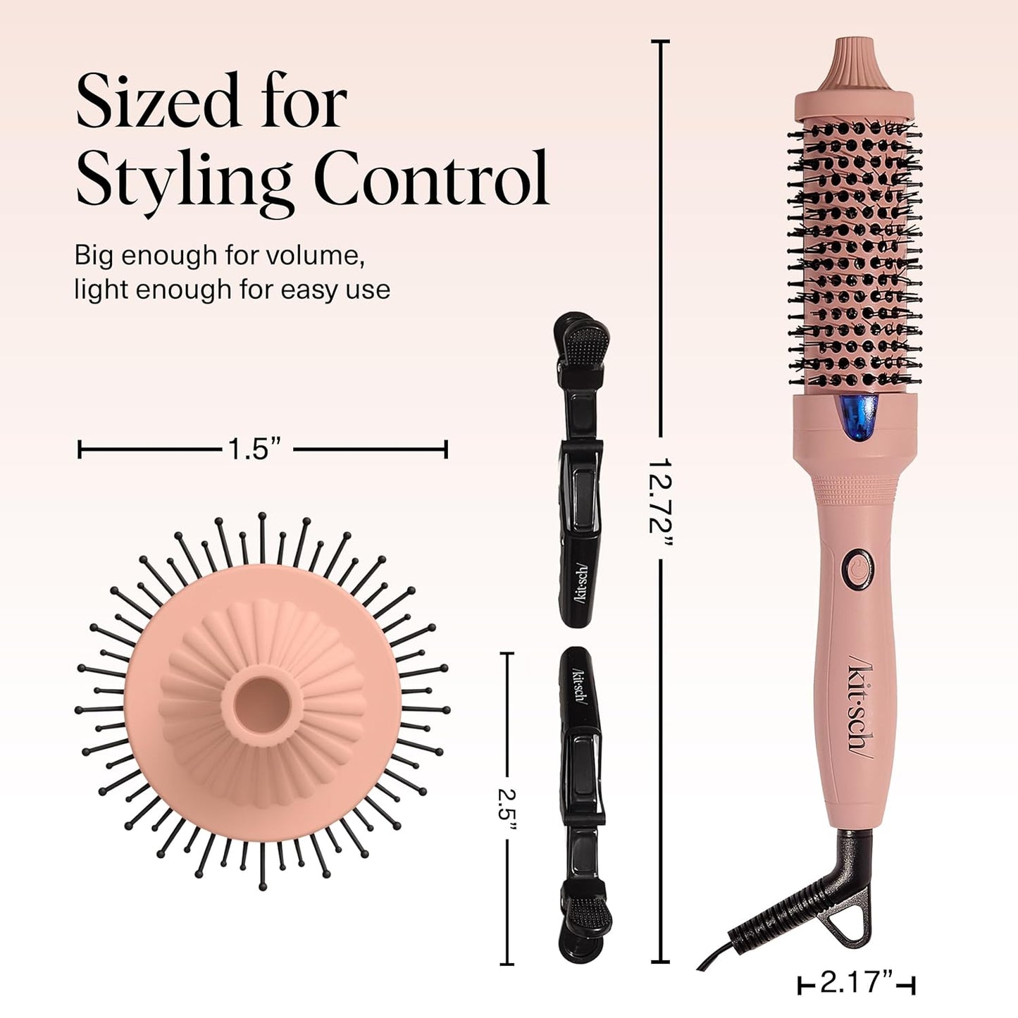 Kitsch Thermal Round Brush – Heated Round Brush For Blowout Look – 1.5”/38 mm Ceramic Barrel, Blow Out Brushes Tool For Volume & Shine for All Hair Types, Frizz-Reducing Ceramic Tourmaline, Terracotta