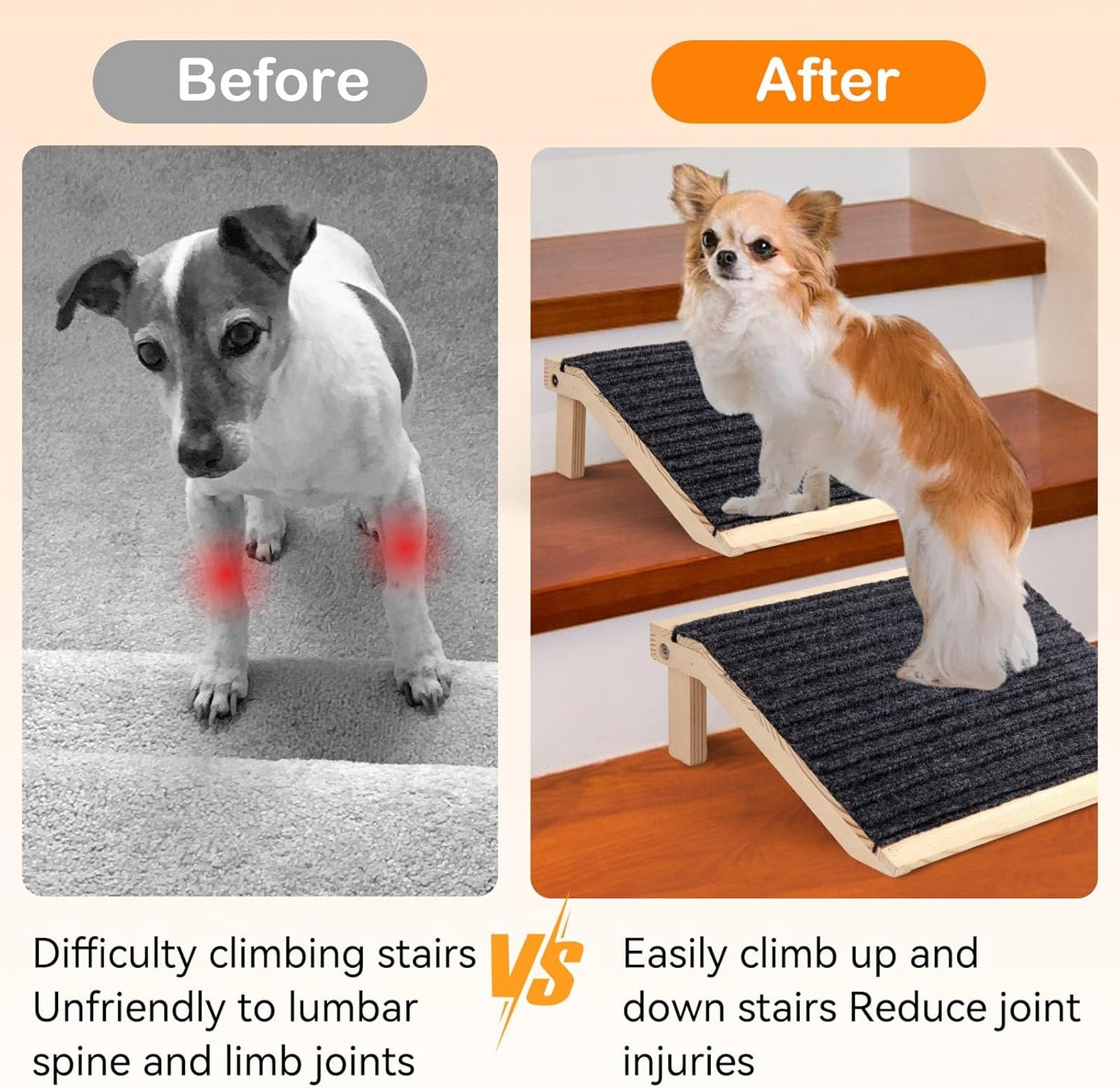 In hand Pet Ramp, 2 Pieces Foldable Dog Ramp for Stairs, Non-Slip Low-Angle Ramp for Small Dogs, Senior & Arthritic Pets, Portable Stair Assist for Any Staircase