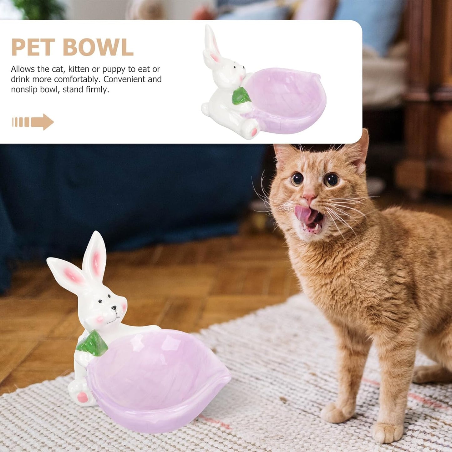Milisten Ceramic Pet Bowl with Anti-Spill Design Purple Small Rabbit Pattern Dog and Cat Food Dish Wear-Resistant Feeding Bowl for Daily Use Compact Kitten