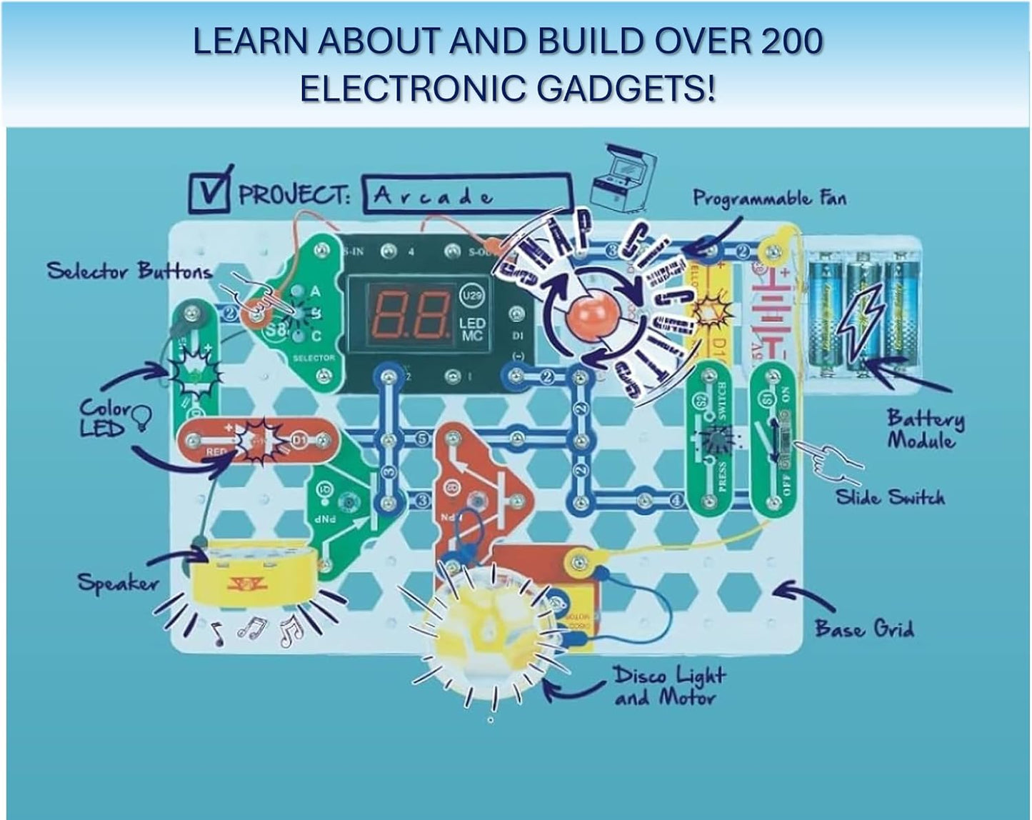 Snap Circuits “Arcade”, Electronics Exploration Kit, Stem Activities for Ages 8+, Full Color Project Manual (SCA-200)