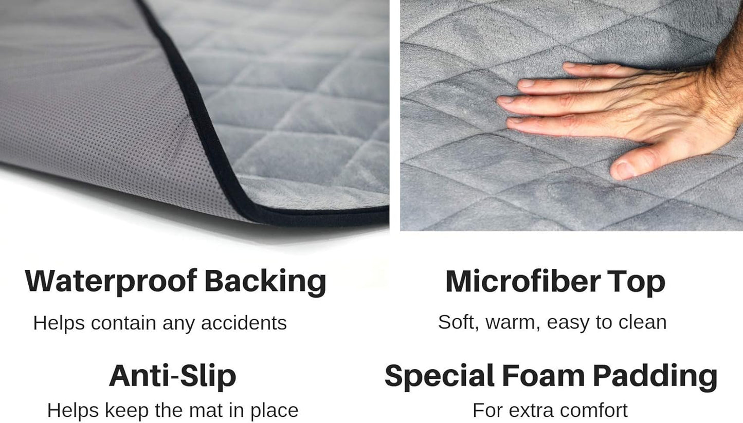 4Knines Extra Large Dog Crate Mat – Waterproof, Non-Slip, Machine Washable Crate Mat – Soft, Durable Kennel Mat for Dogs – Pet Bed for Crates, Travel or Home Use - Extra Large (Grey)