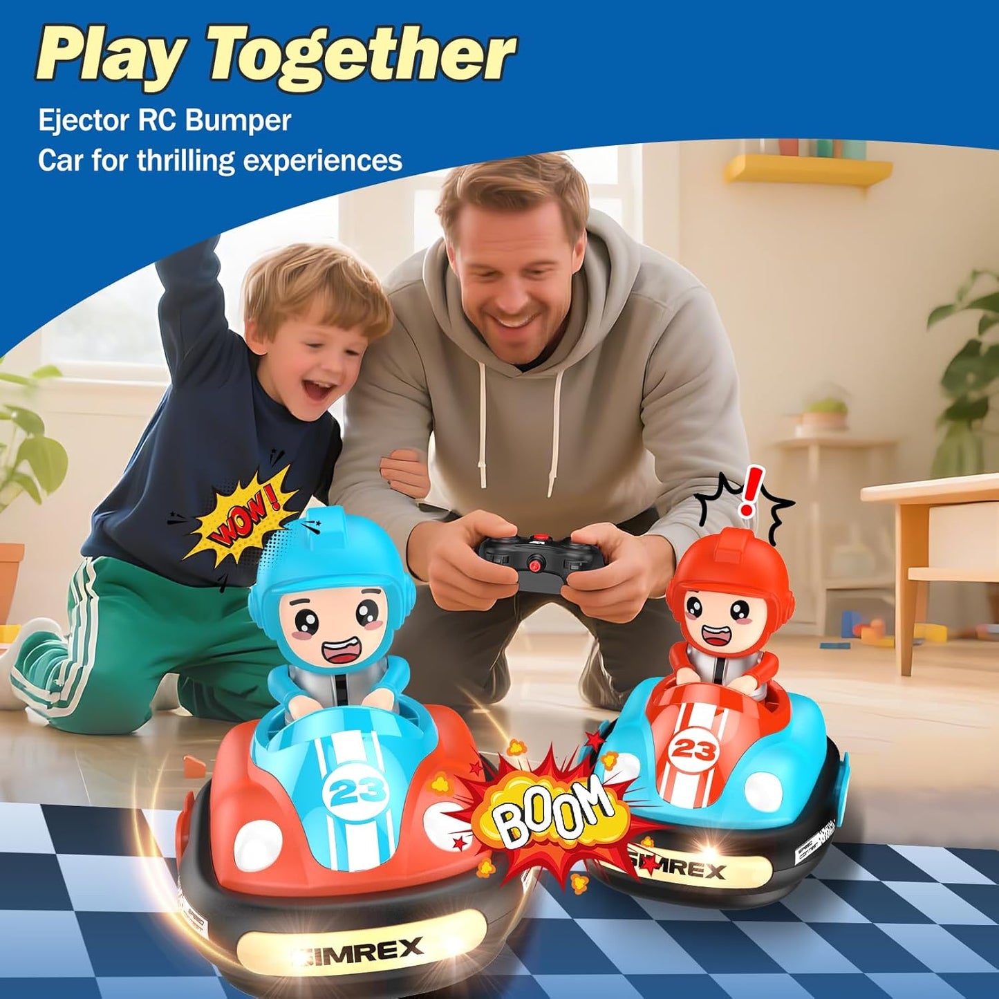 SIMREX Remote Control Bumper Cars for Kids - 2 Player Battle Set with Lights & Music, Toy RC Car for Toddlers Boys Girls Ages 3-8, Christmas Birthday Gift for Boys Girls