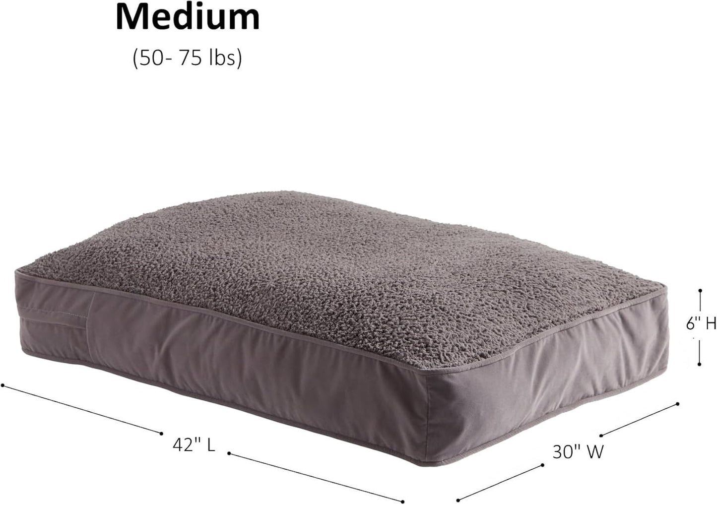 Buster Deluxe Reversible Pillow Style Sherpa Dog Bed, Gray, Medium (42 x 30 in.)