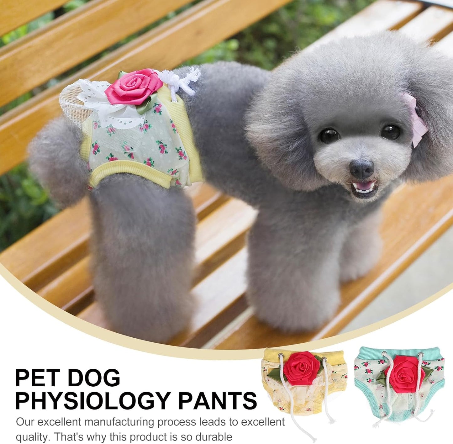 Milisten 2pcs Washable Female Dog Diapers with Drawstring Adjustable Waist 15-25cm, Soft Pet Sanitary Pants for Puppy Heat Period Protection Random Color