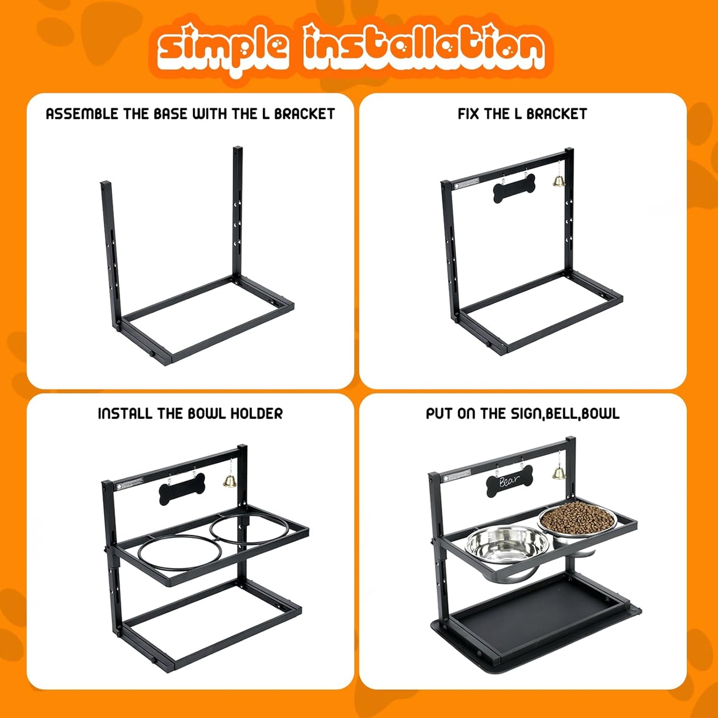 SHAINFUN Elevated/Raised Dog Bowls Stand Adjusable Height with Two 1.7L Stainless Steel Food Bowls and Spill Proof Mat, for Large and Medium Dogs.