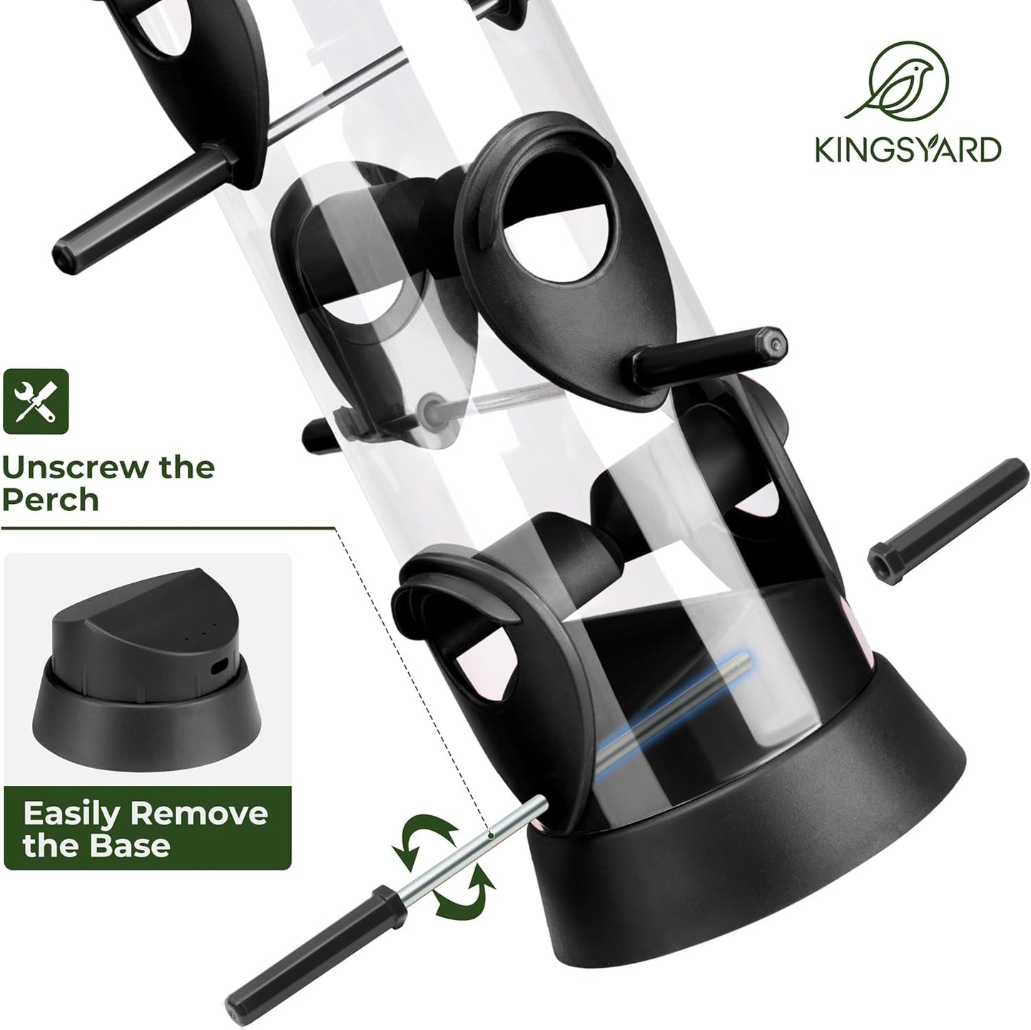 Kingsyard 2 Pack Tube Bird Feeders for Outdoors Hanging, Wild Bird Feeder with 6 Feeding Ports, Easy to Clean & Refill, 2 lbs Seed Capacity, Great for Attracting Finches, Cardinals (Black)