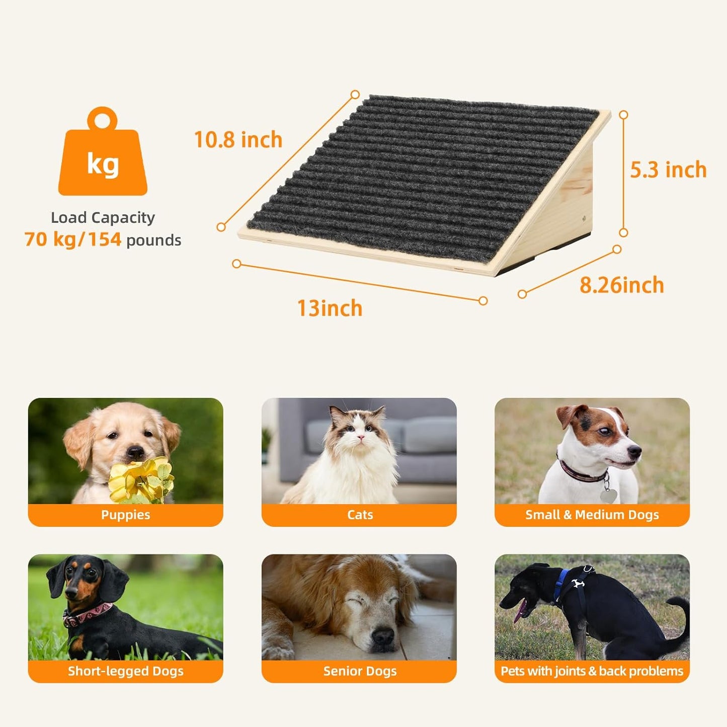 2Pack Wooden Dog Ramp for Stairs Suits for Small Medium Large Dogs Cats, Pet Steps for Staircase Ramp for Dogs Cats, Need Installation