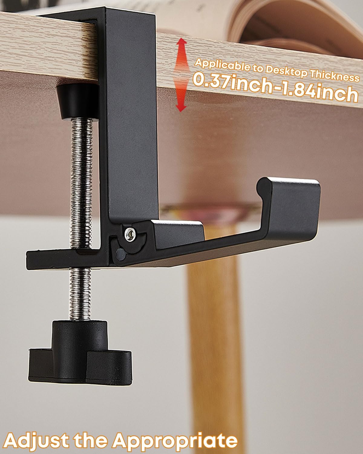 JAKO Headphone Stand for Desk, Aluminum Alloy Foldable Headphone Holder - Headset Stand Hook Mount, PC Gaming Headset Holder Under Desk Clamp for Office, Computer, Student Class Table, Handmade Table