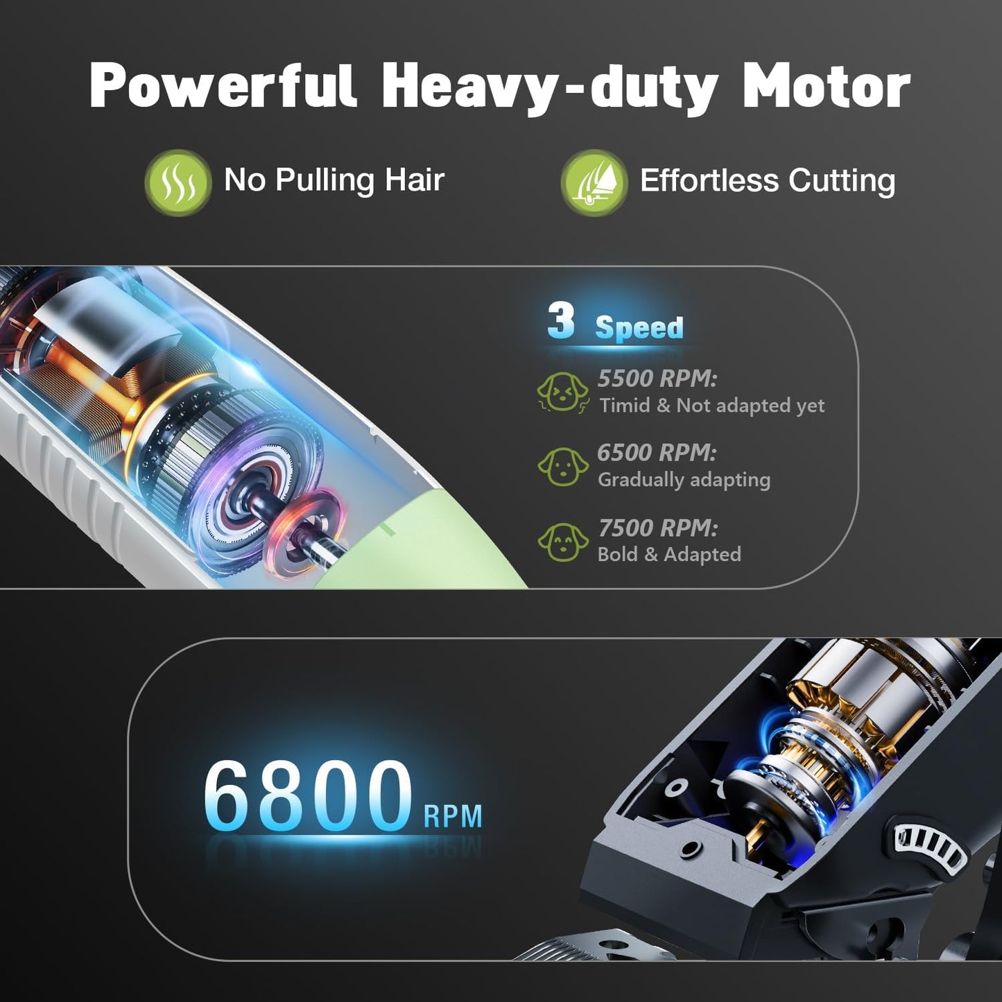 Dog Grooming Kit, Dog Clippers for Grooming for Thick Heavy Curly Coats, Professional Pet Paw Trimmer with Nail Grinder Low Noise Rechargeable Stainless Steel Hair Trimmer for Dogs Cats
