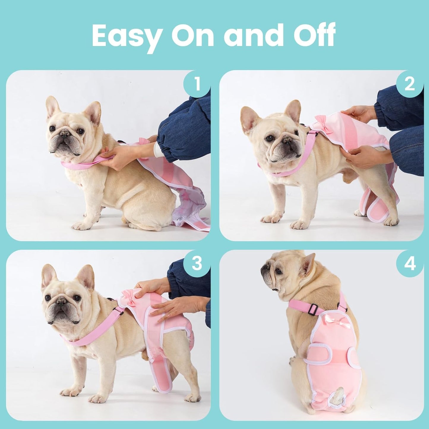Avont 3 Pack Frenchie Dog Diapers Female, Washable Reusable Girl Doggie Pants for Period Heat Cycle, Full Body Cover Onesie with Adjustable Straps -Pink/Purple/Blue M