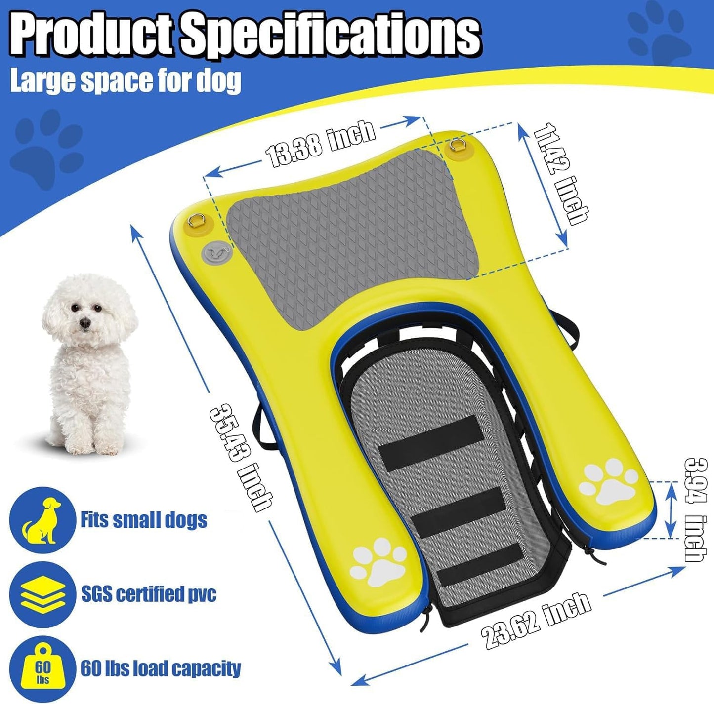 Inflatable Dog Pool Float Dock Platform for Dogs, Dog Pool Ramp Ladder with Non Slip Steps | Dog Floats Water Ramp for Boat, Inground Pool (for Small Dogs Up to 60 lbs)